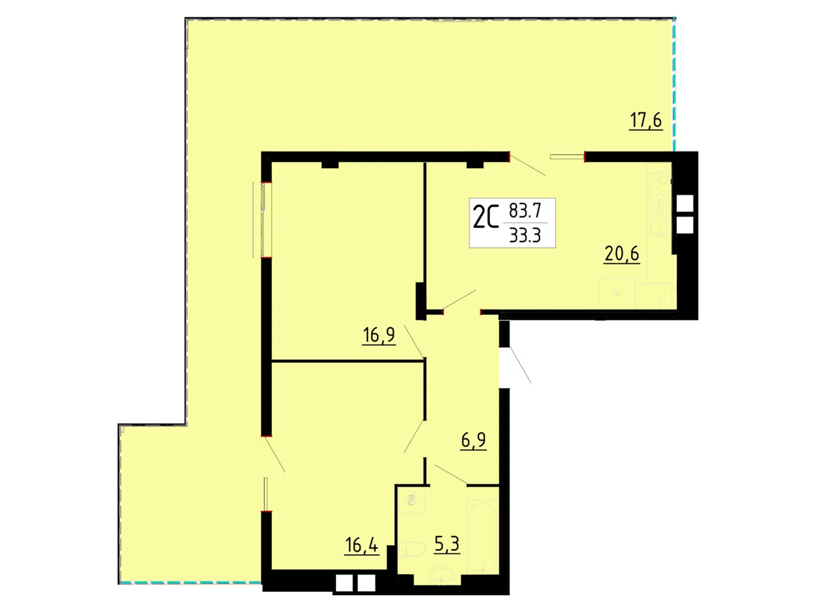 Продается 2-комнатная квартира 83.7 кв. м в Байковцах, ул. Академика Королева, 7Д - фото 1