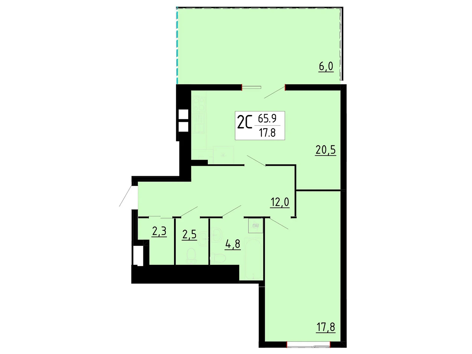 Продается 2-комнатная квартира 65.9 кв. м в Байковцах, ул. Академика Королева, 7Д - фото 1
