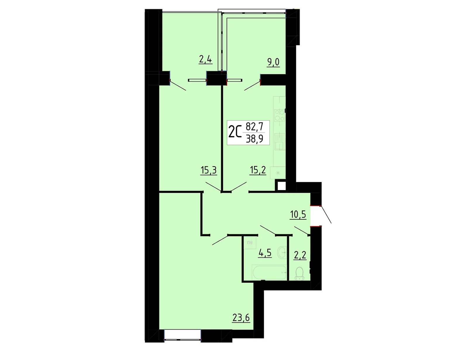 Продается 2-комнатная квартира 82.7 кв. м в Байковцах, ул. Академика Королева, 7Д - фото 1