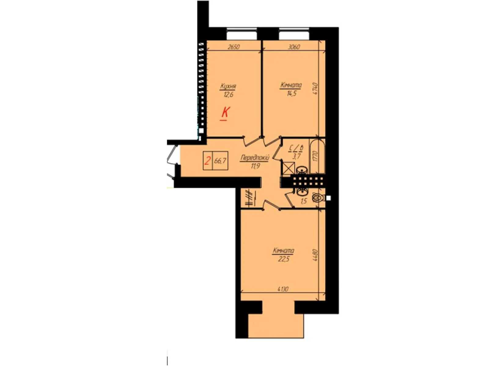 2-кімнатна квартира 67.2 кв. м у Тернополі, вул. Глибока Долина, 19 - фото 1