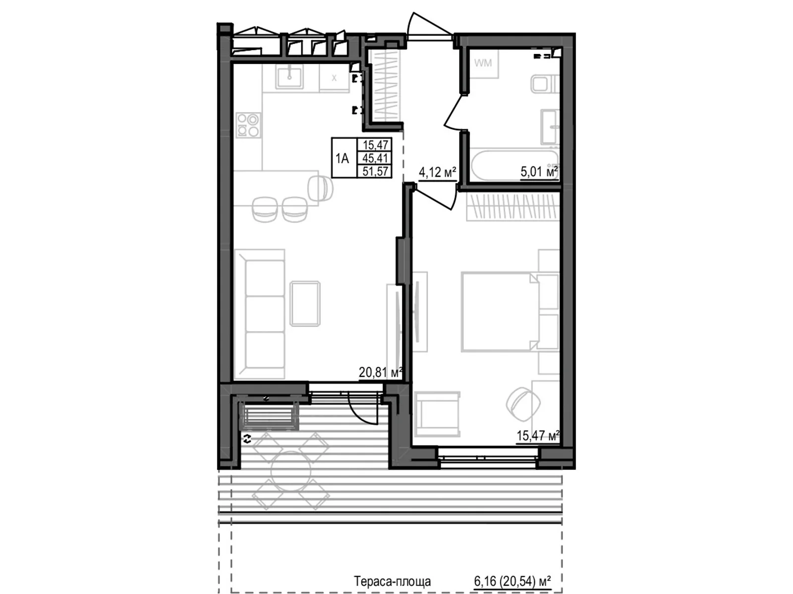 Продается 1-комнатная квартира 51.57 кв. м в Кропивницком, ул. Яновского, 65/52 - фото 1