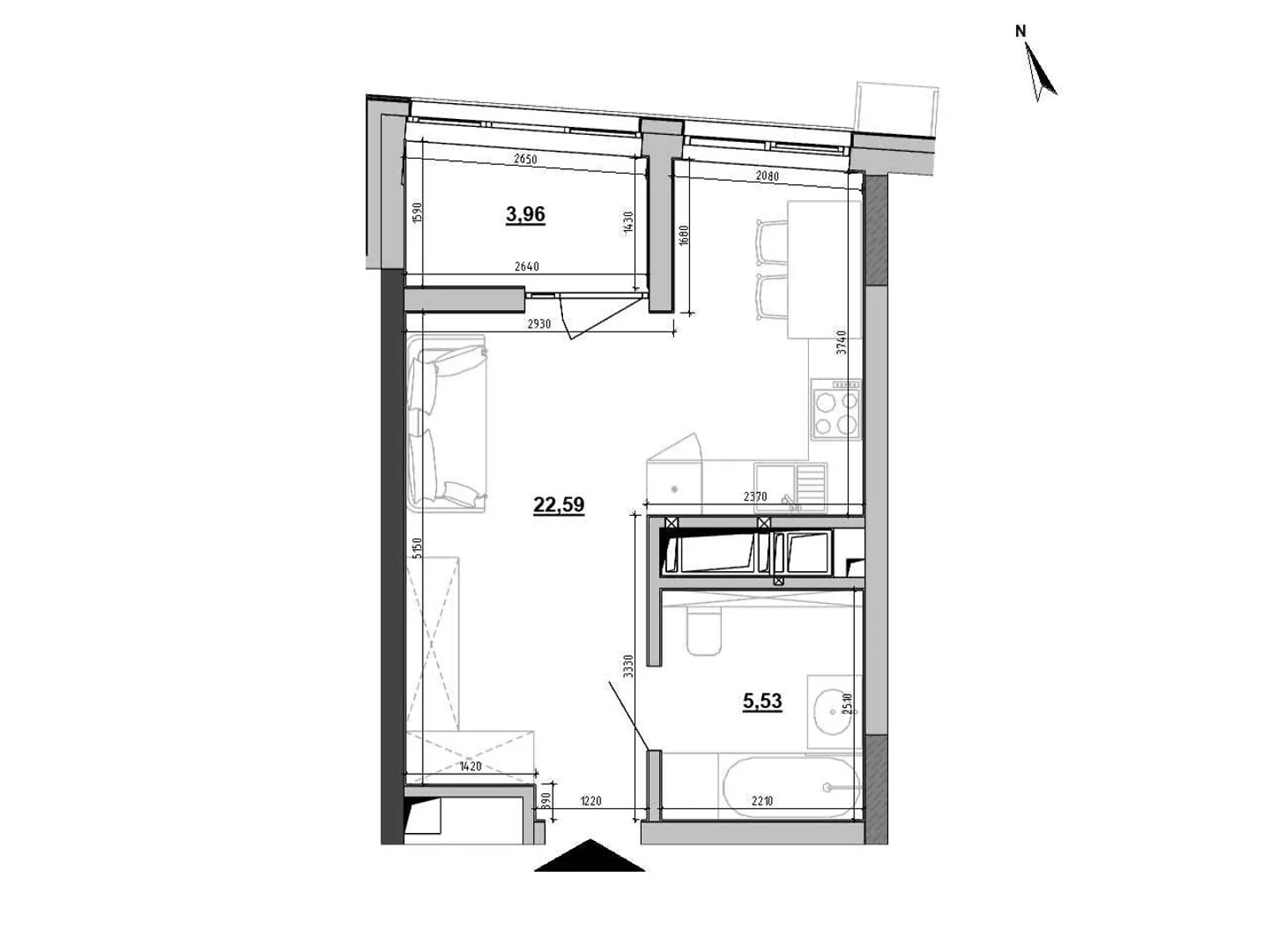 Продається 1-кімнатна квартира 32.08 кв. м у Києві, вул. Ревуцького, 1 - фото 1
