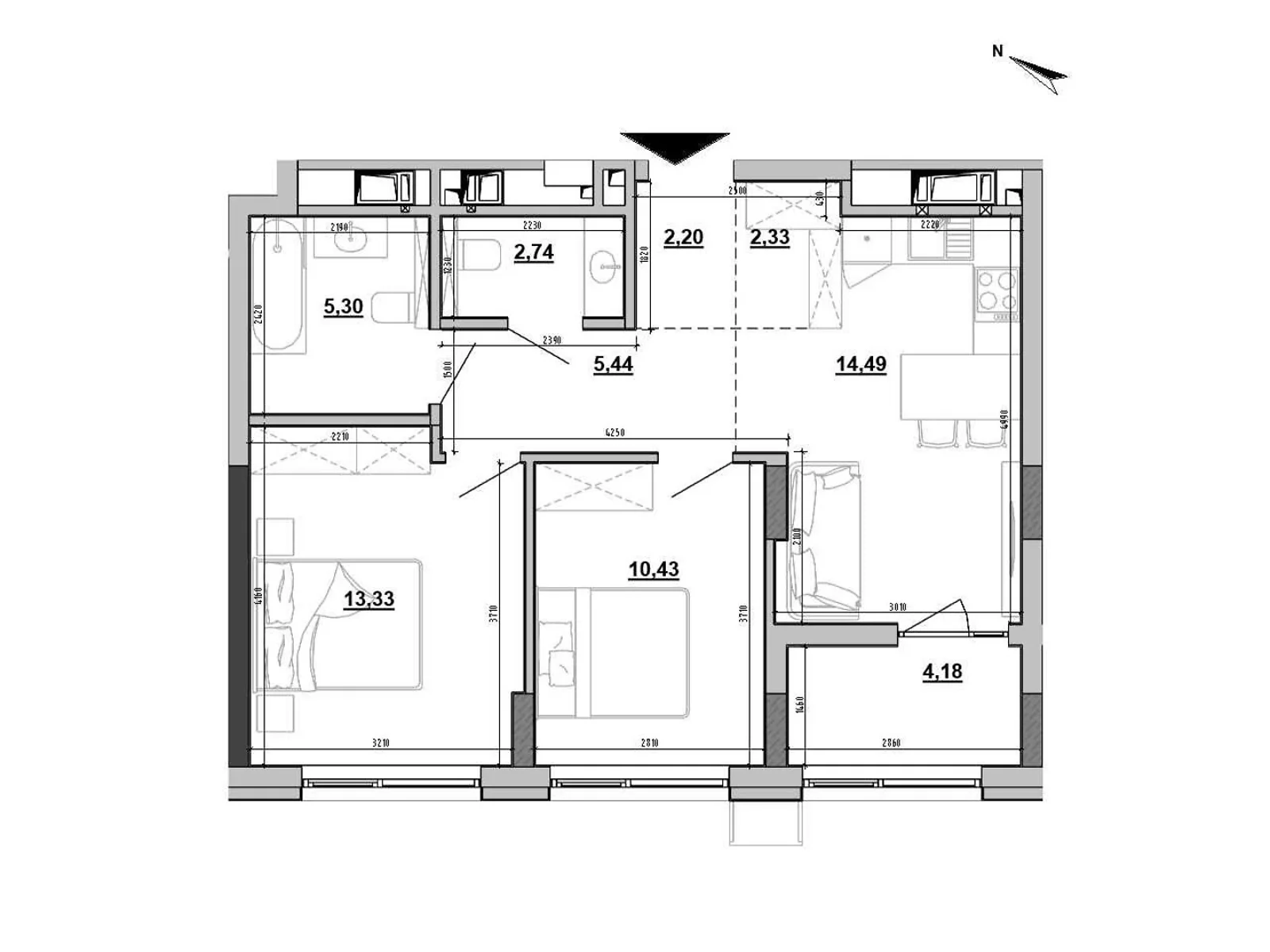 Продається 2-кімнатна квартира 60.44 кв. м у Києві, вул. Ревуцького, 1 - фото 1