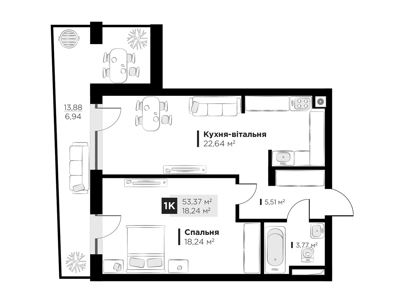 Продается 1-комнатная квартира 53.37 кв. м в Львове, ул. Пасечная, 166 - фото 1