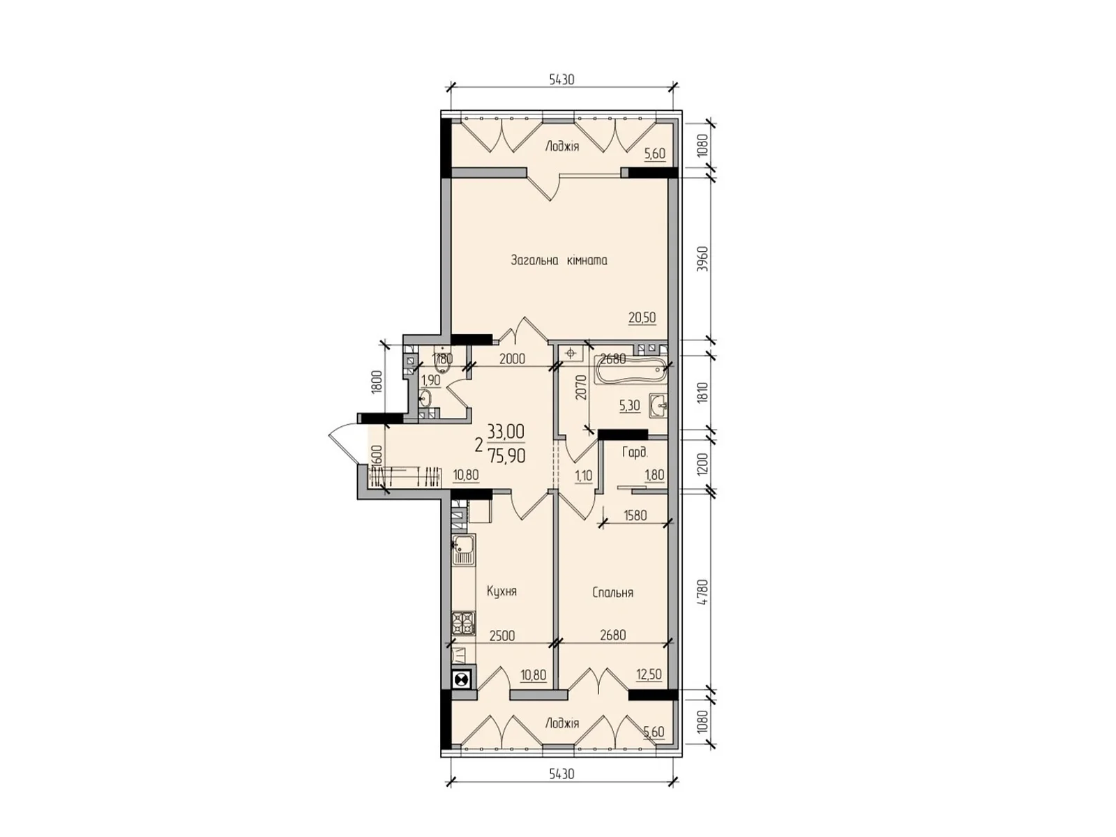 Продается 2-комнатная квартира 75.9 кв. м в Черновцах, ул. Русская, 229Б - фото 1