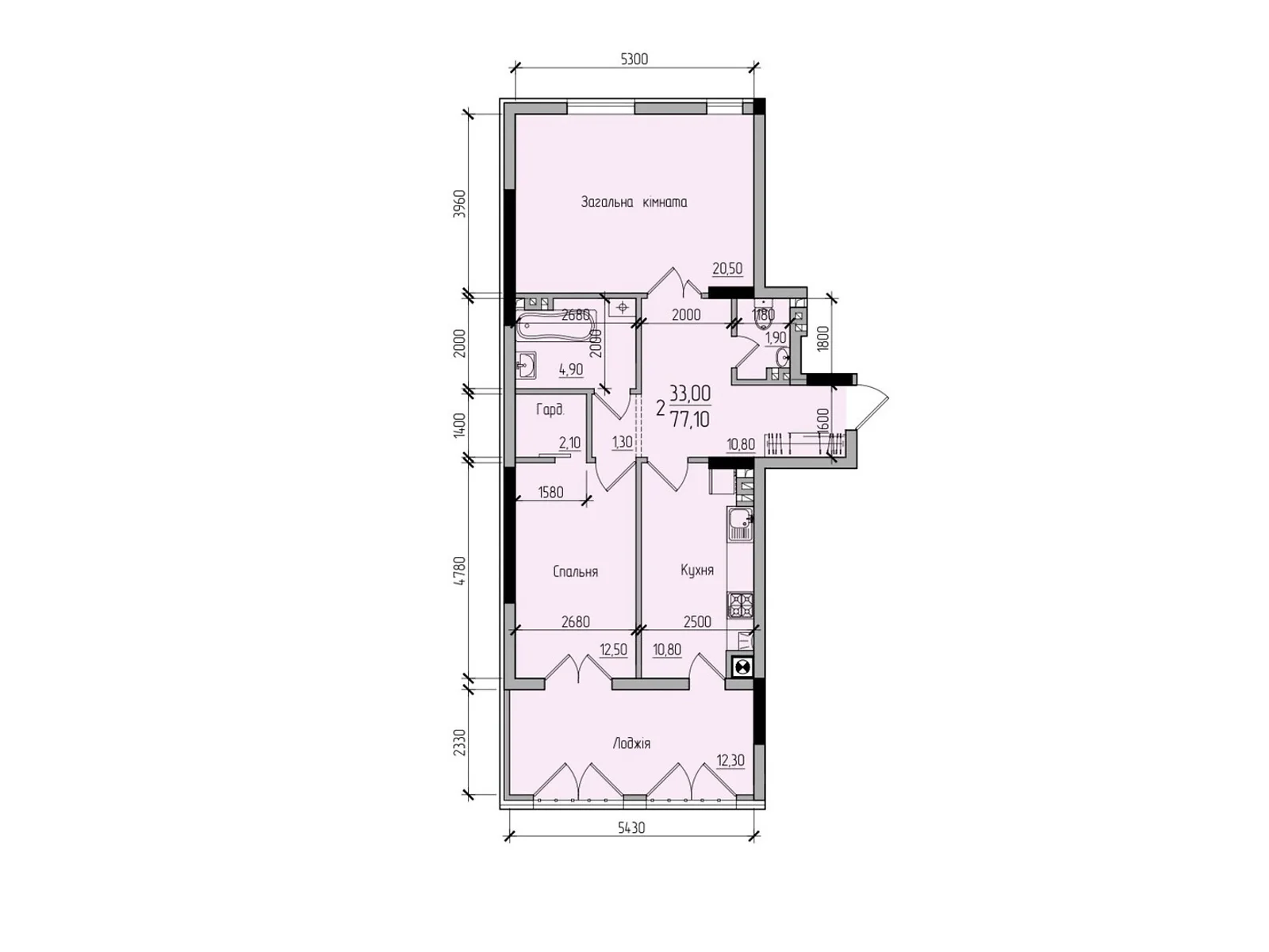 Продается 2-комнатная квартира 77.1 кв. м в Черновцах, ул. Русская, 229Б - фото 1