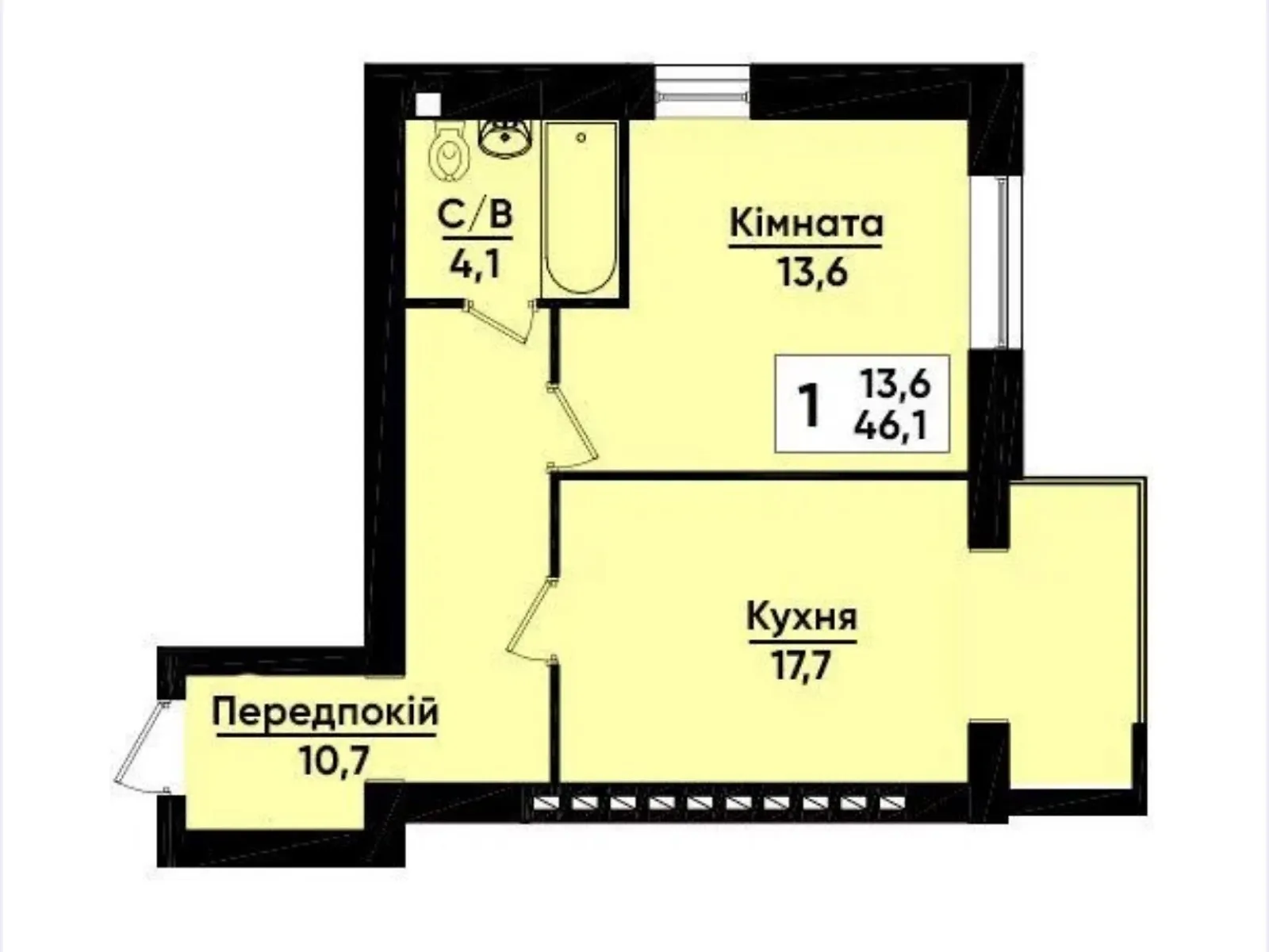 1-кімнатна квартира 46 кв. м у Тернополі, вул. Весела - фото 1