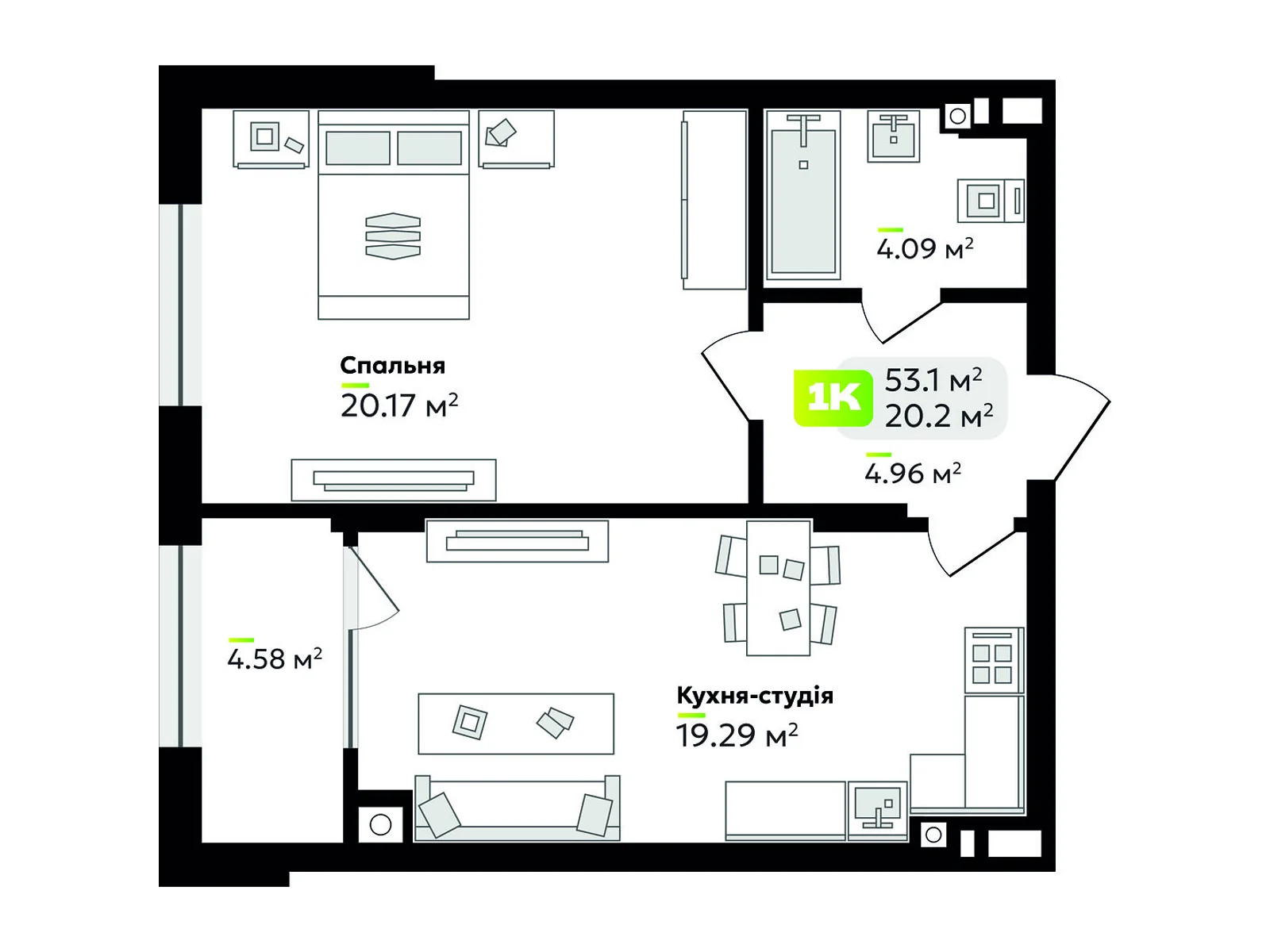 Продається 1-кімнатна квартира 53.1 кв. м у Львові, цена: 86553 $ - фото 1