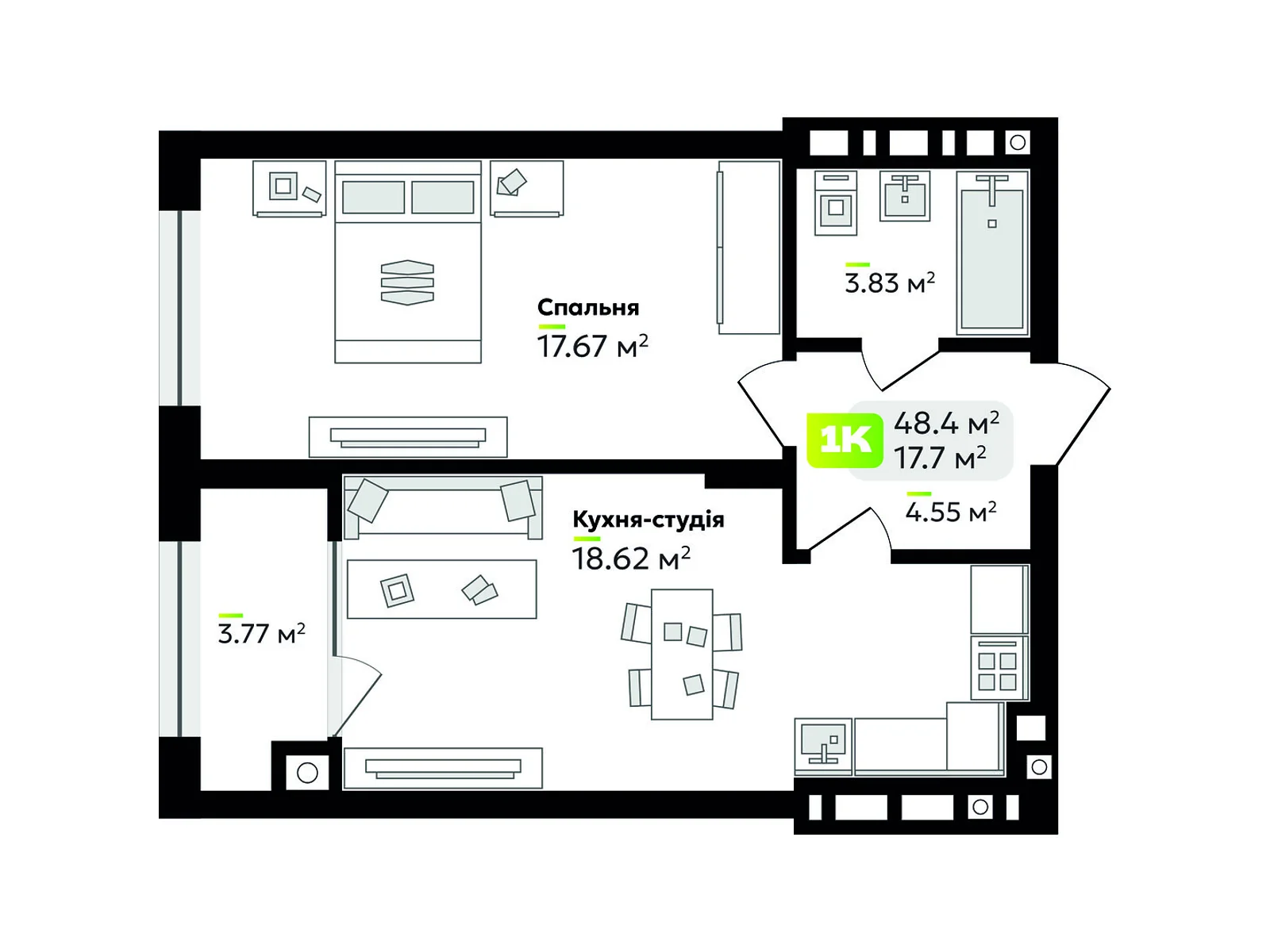 Продается 1-комнатная квартира 48.4 кв. м в Львове, цена: 83732 $ - фото 1