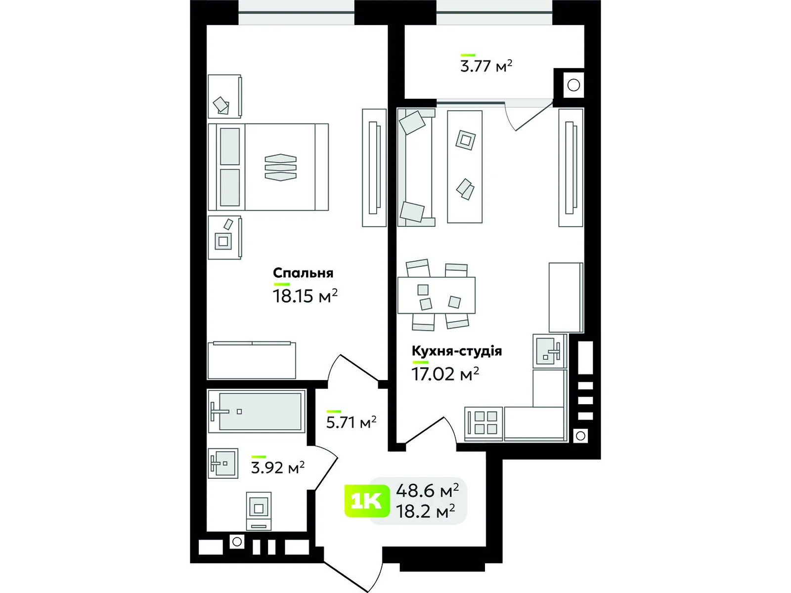 Продается 1-комнатная квартира 48.6 кв. м в Львове, цена: 84078 $ - фото 1