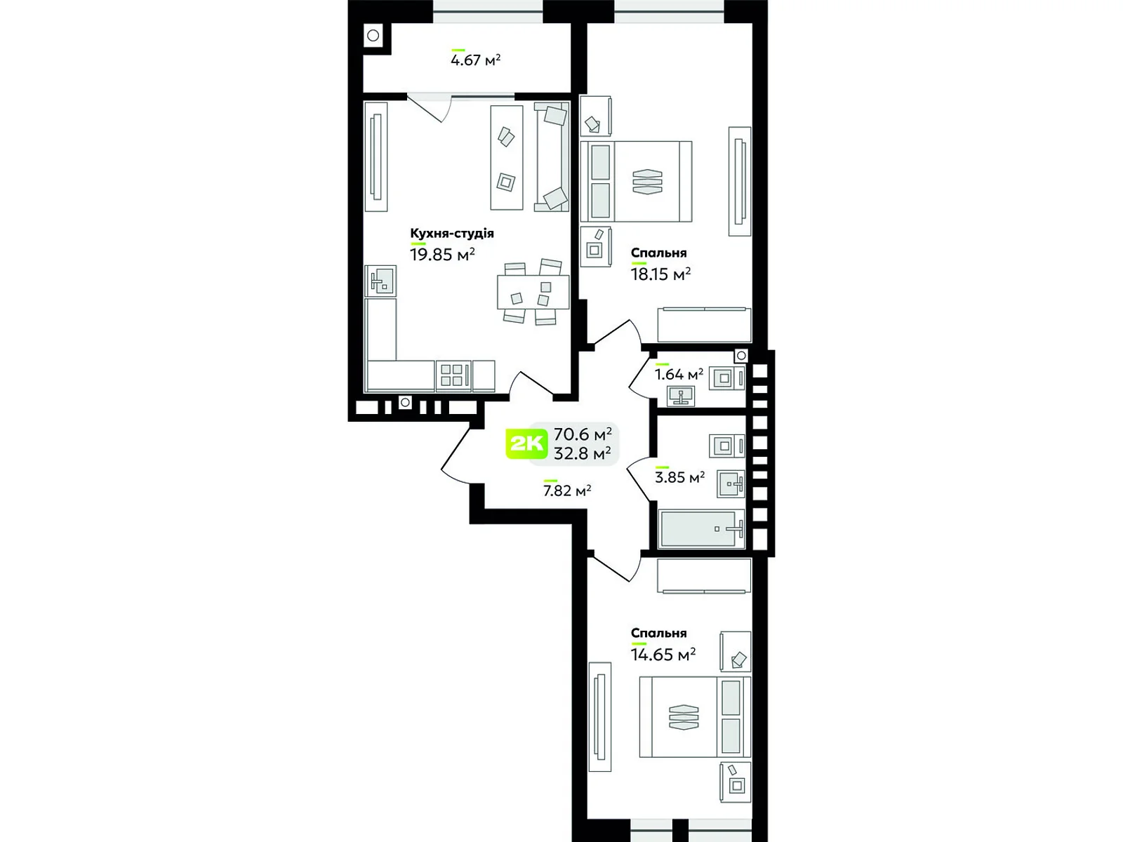 Продается 2-комнатная квартира 70.6 кв. м в Львове, цена: 121785 $ - фото 1