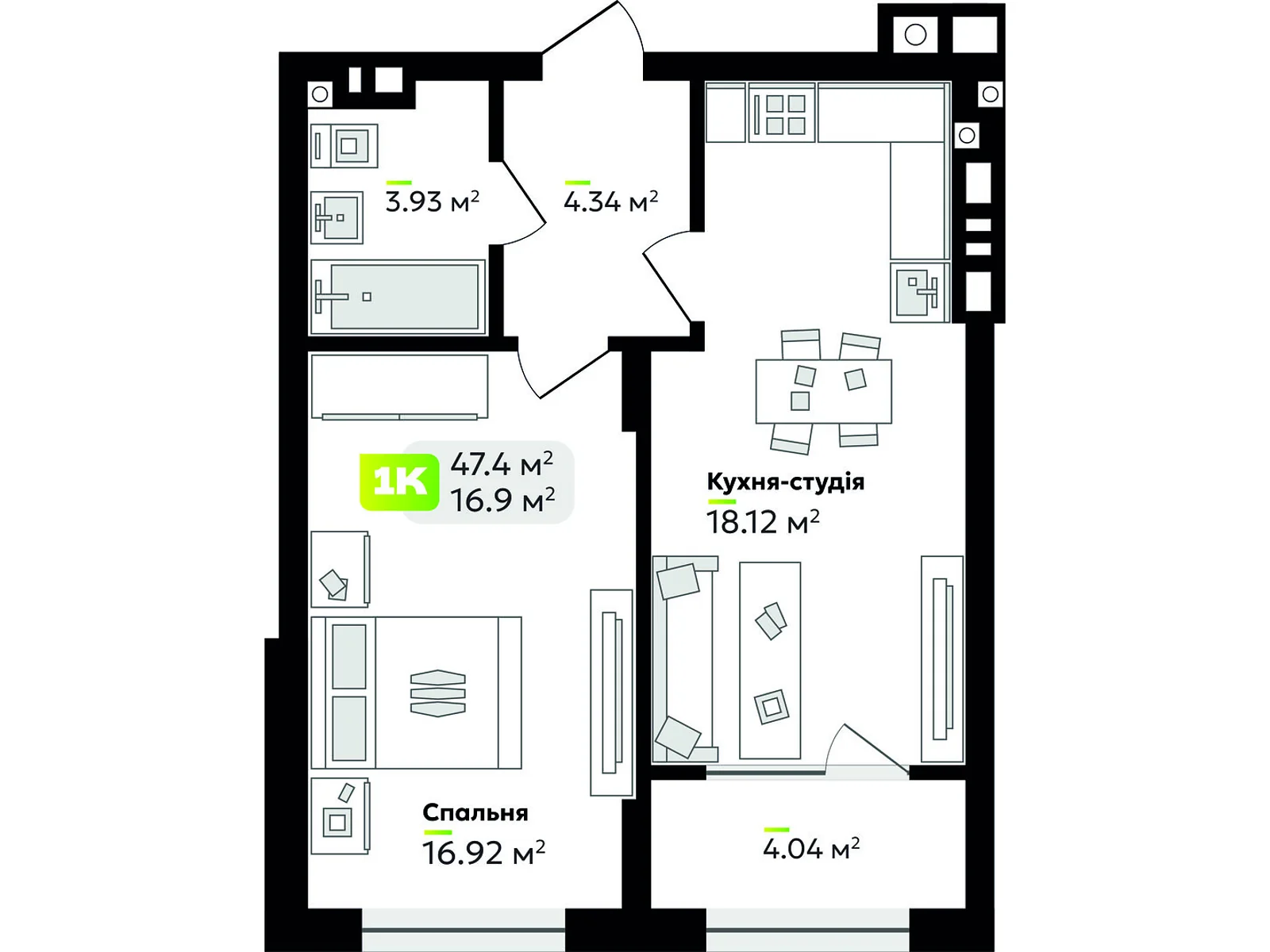 Продається 1-кімнатна квартира 47.35 кв. м у Львові, вул. Угорська, 12 - фото 1
