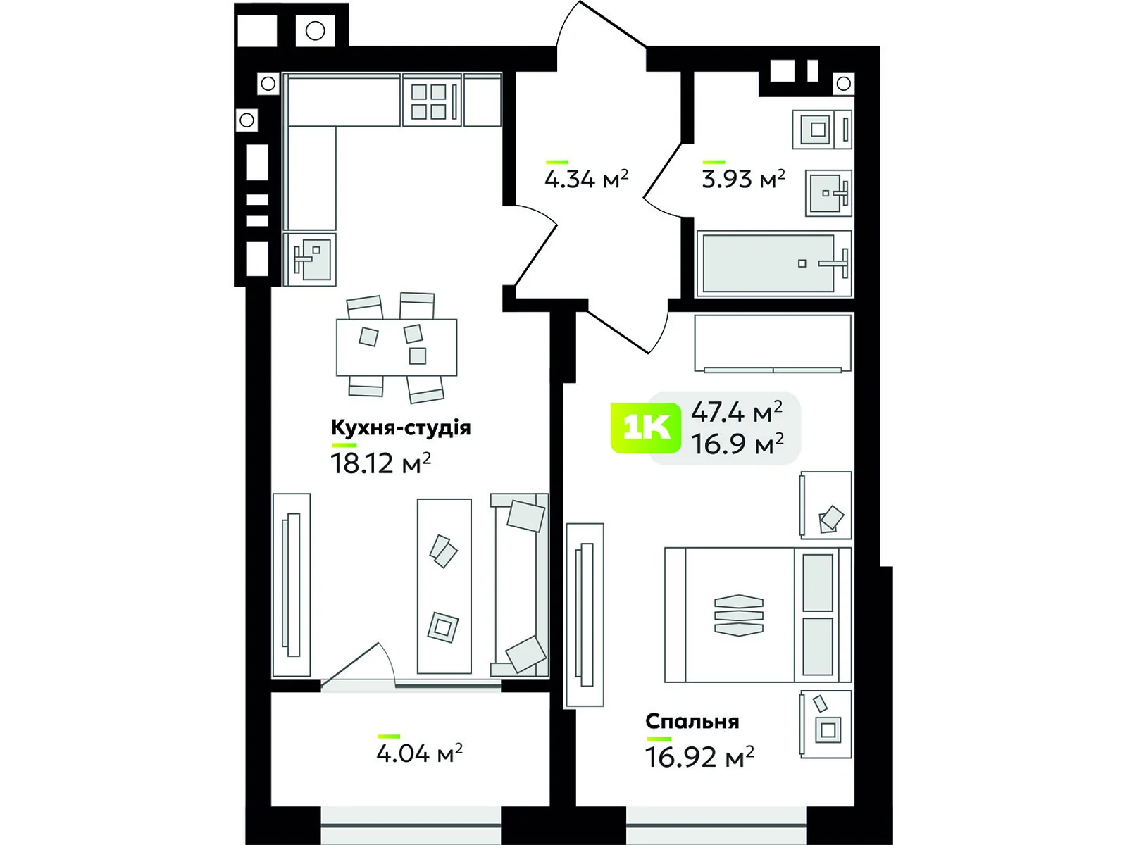 Продается 1-комнатная квартира 47.35 кв. м в Львове, ул. Венгерская, 12 - фото 1