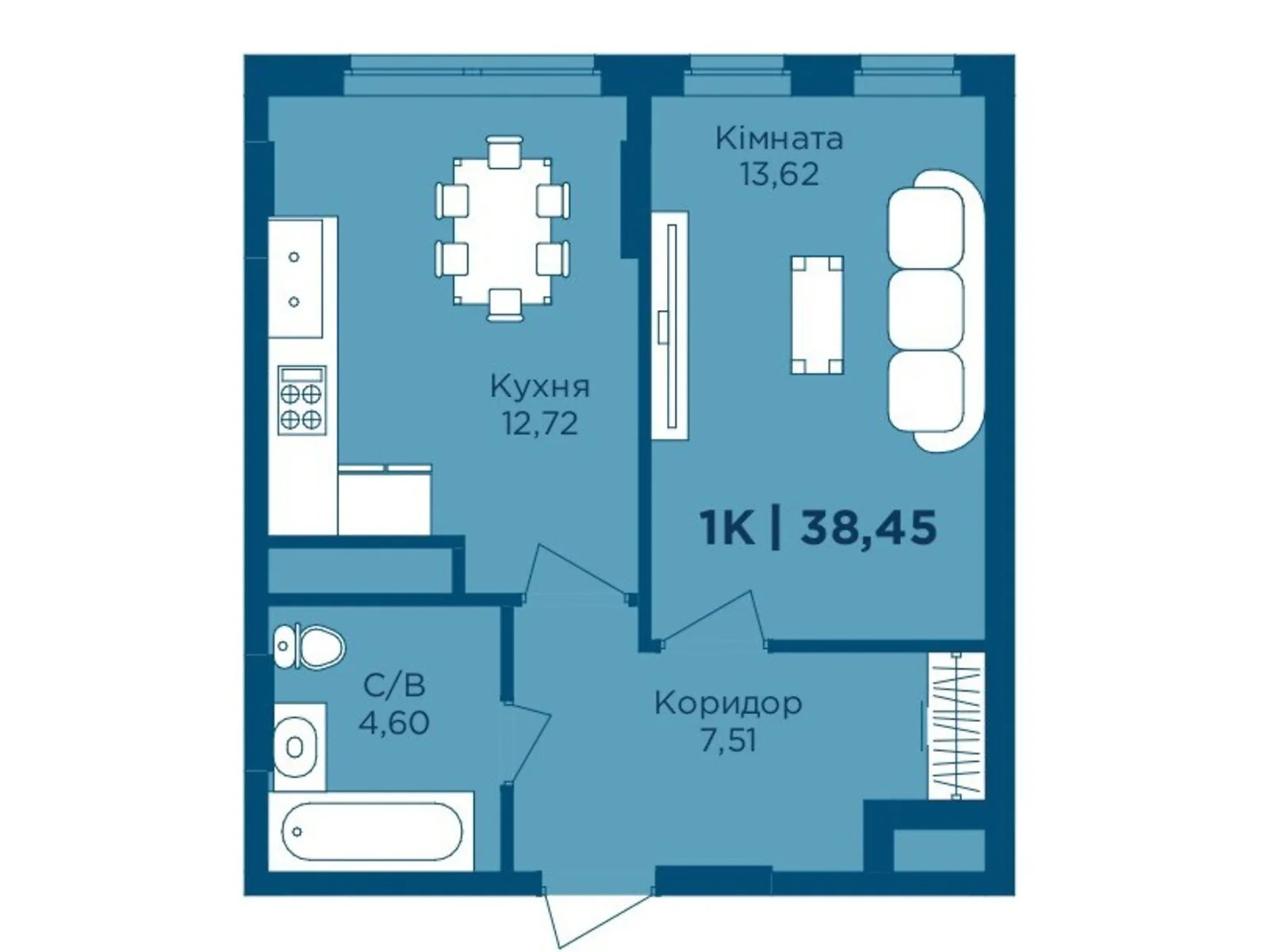 Продається 1-кімнатна квартира 38.45 кв. м у Крихівцях, вул. Фізкультурна, 27 - фото 1