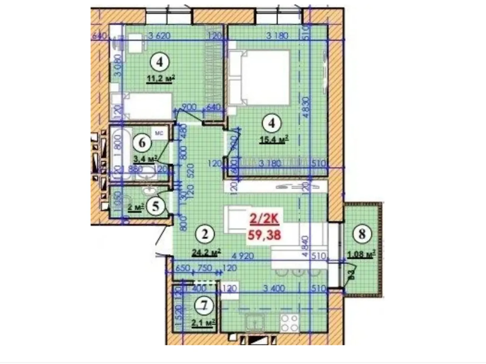 Продается 2-комнатная квартира 59.38 кв. м в Калуше, ул. Елены Пчилки - фото 1
