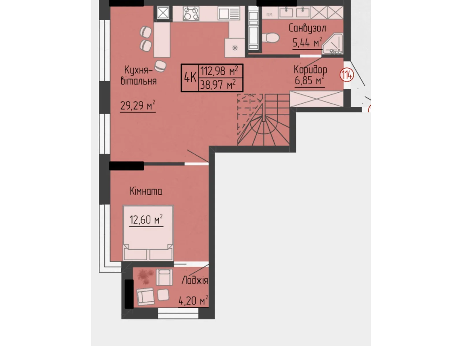 4-комнатная квартира 112.98 кв. м в Тернополе, ул. Яремы, 18 - фото 1
