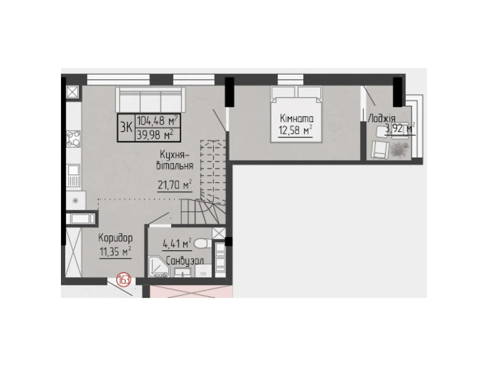3-комнатная квартира 104.48 кв. м в Тернополе, ул. Яремы, 18 - фото 1