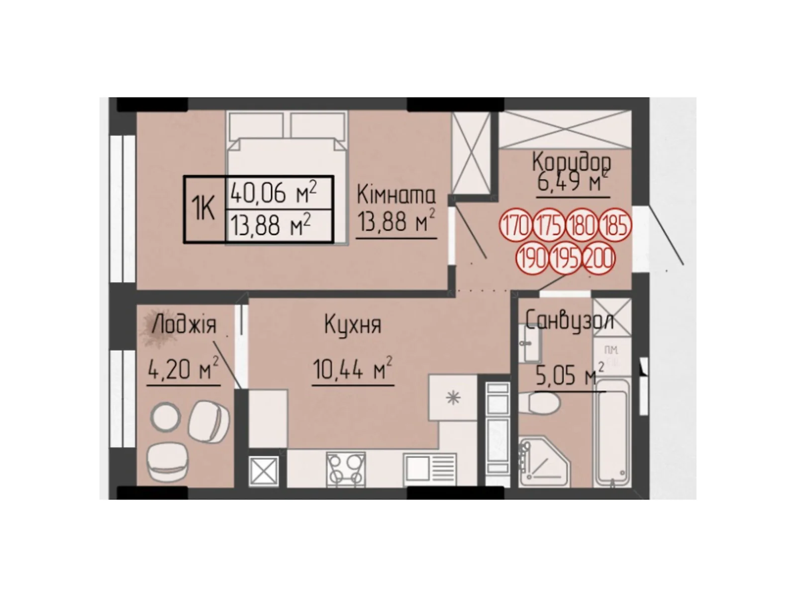 1-комнатная квартира 40.06 кв. м в Тернополе, ул. Яремы, 18 - фото 1