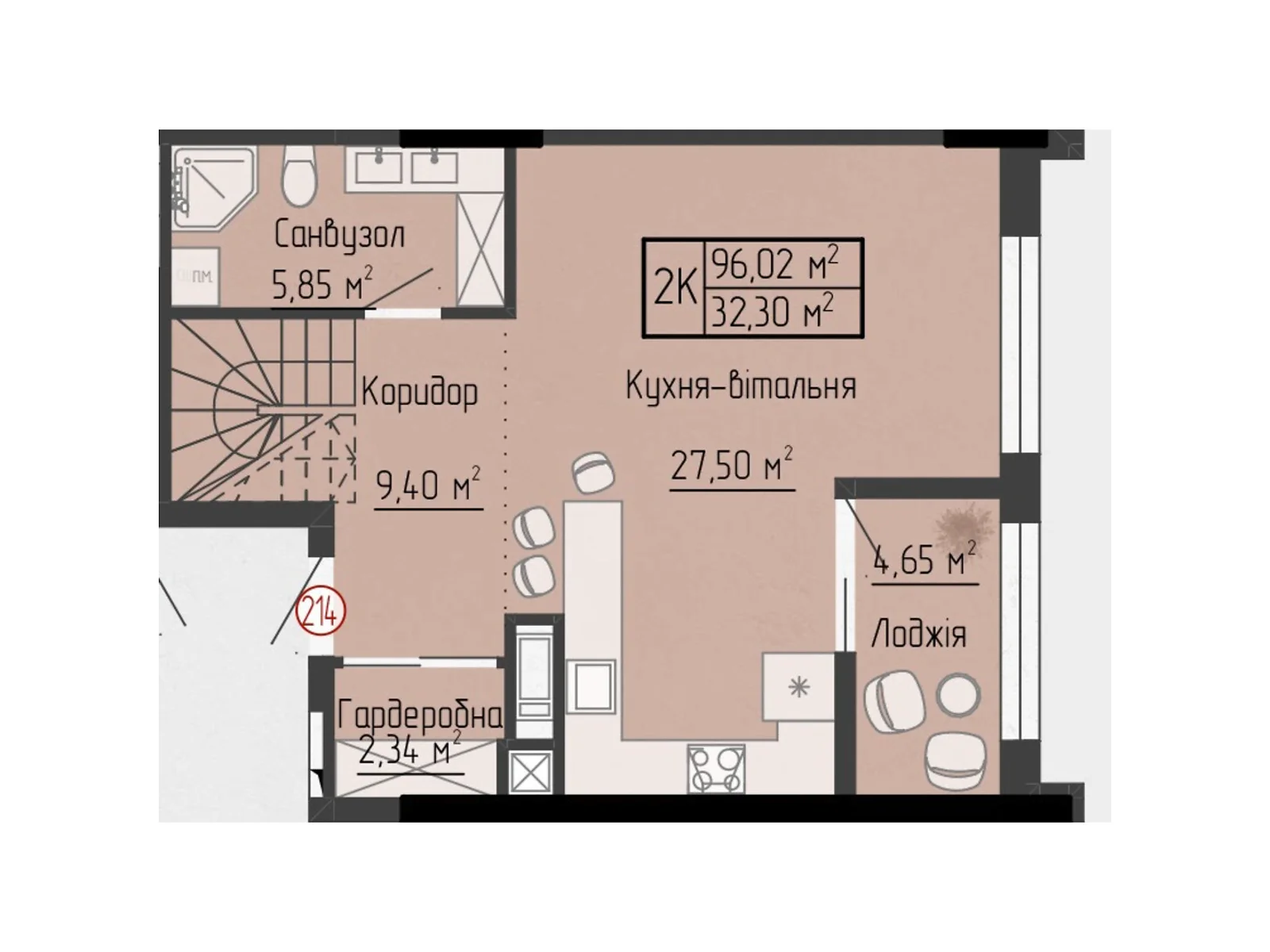 2-комнатная квартира 96.02 кв. м в Тернополе, ул. Яремы, 18 - фото 1