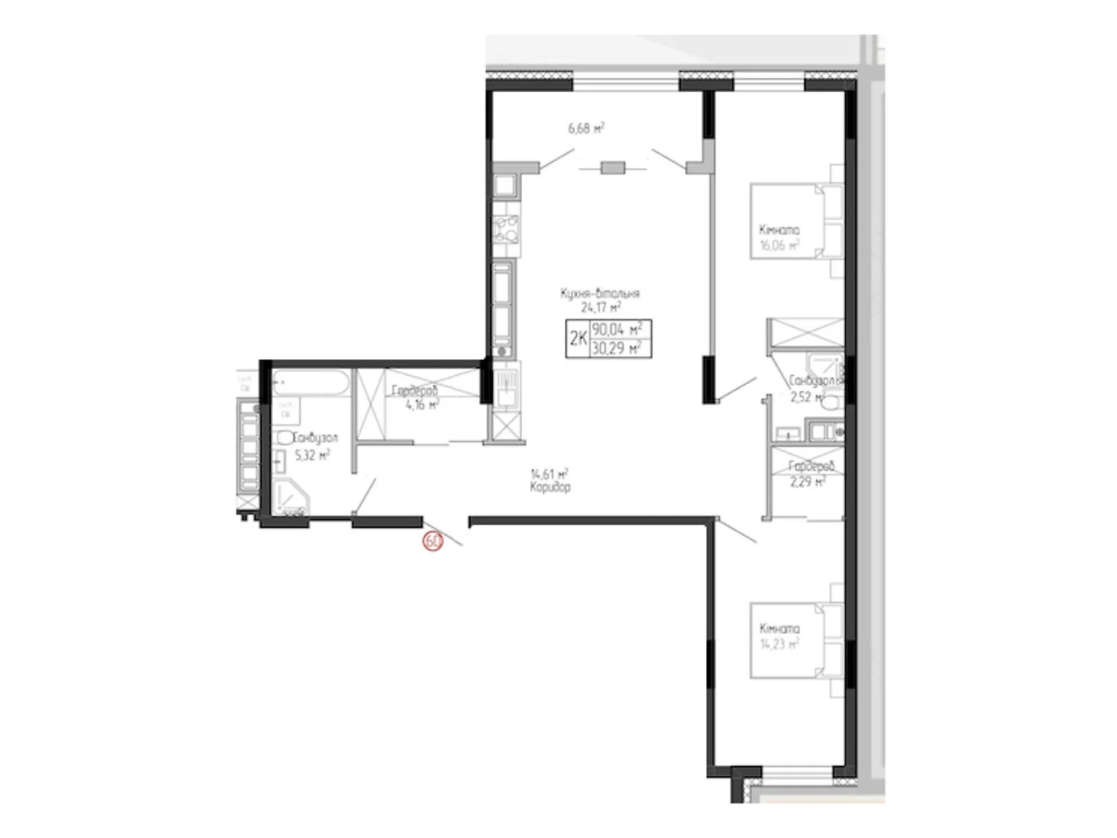 2-комнатная квартира 90.04 кв. м в Тернополе, цена: 53341 $ - фото 1