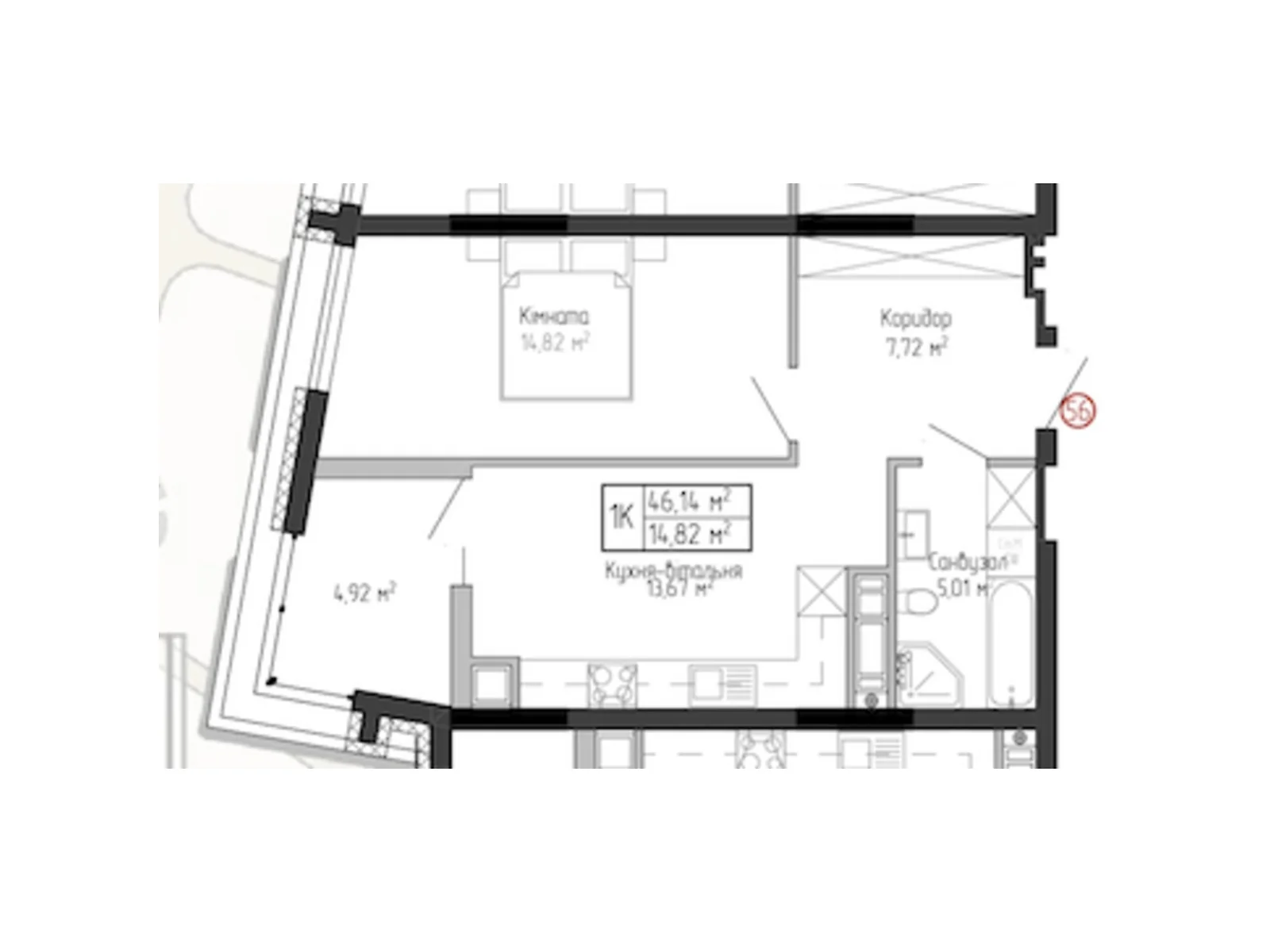 1-комнатная квартира 46.14 кв. м в Тернополе, цена: 27881 $ - фото 1