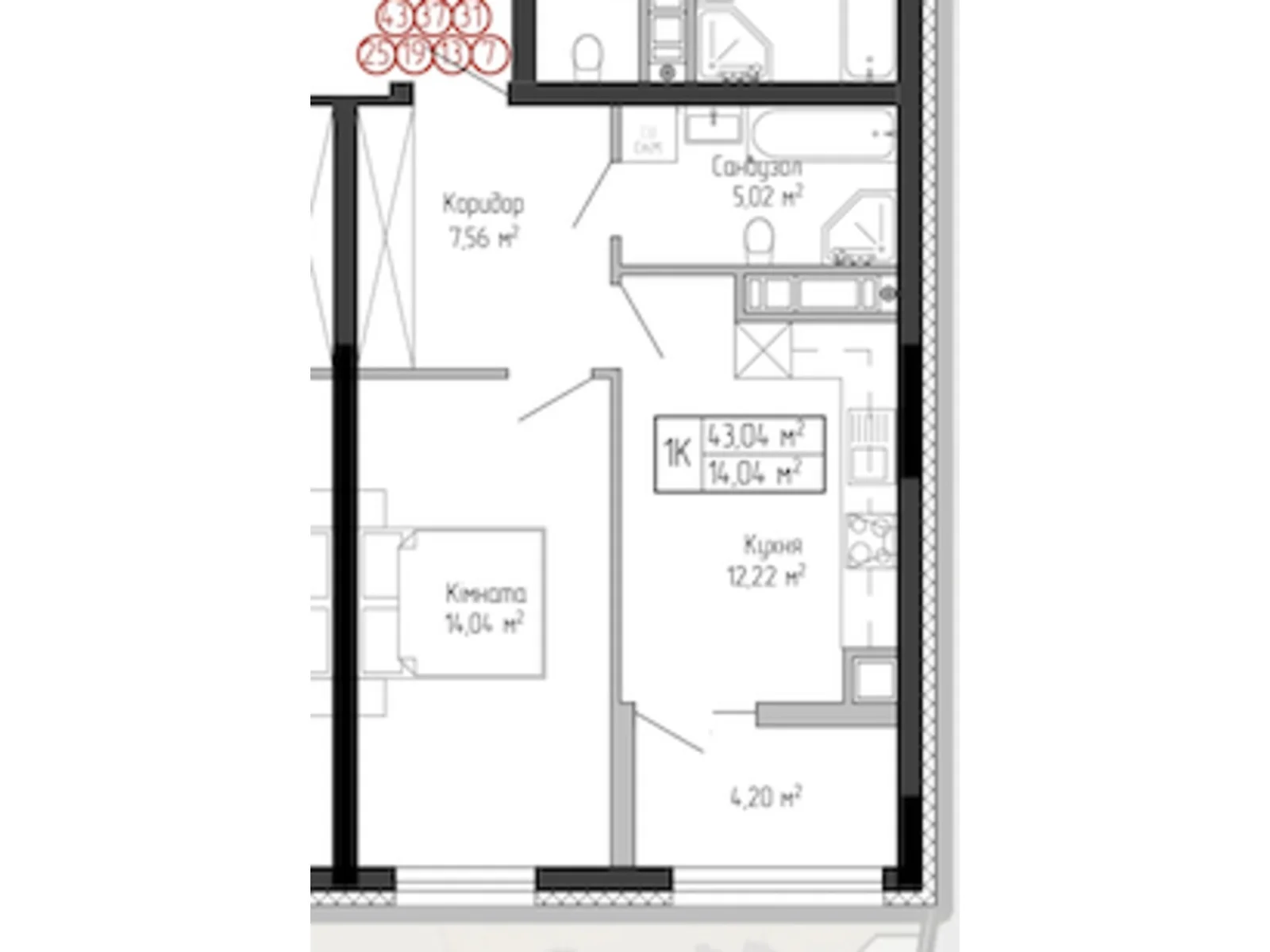 1-комнатная квартира 43.04 кв. м в Тернополе, цена: 26008 $ - фото 1
