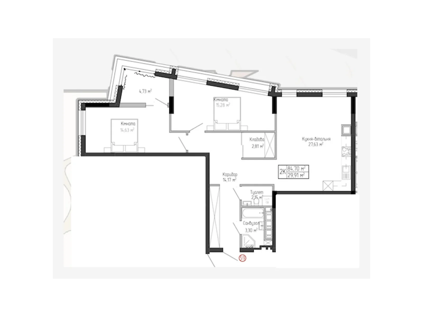 2-комнатная квартира 84.7 кв. м в Тернополе, цена: 50178 $ - фото 1