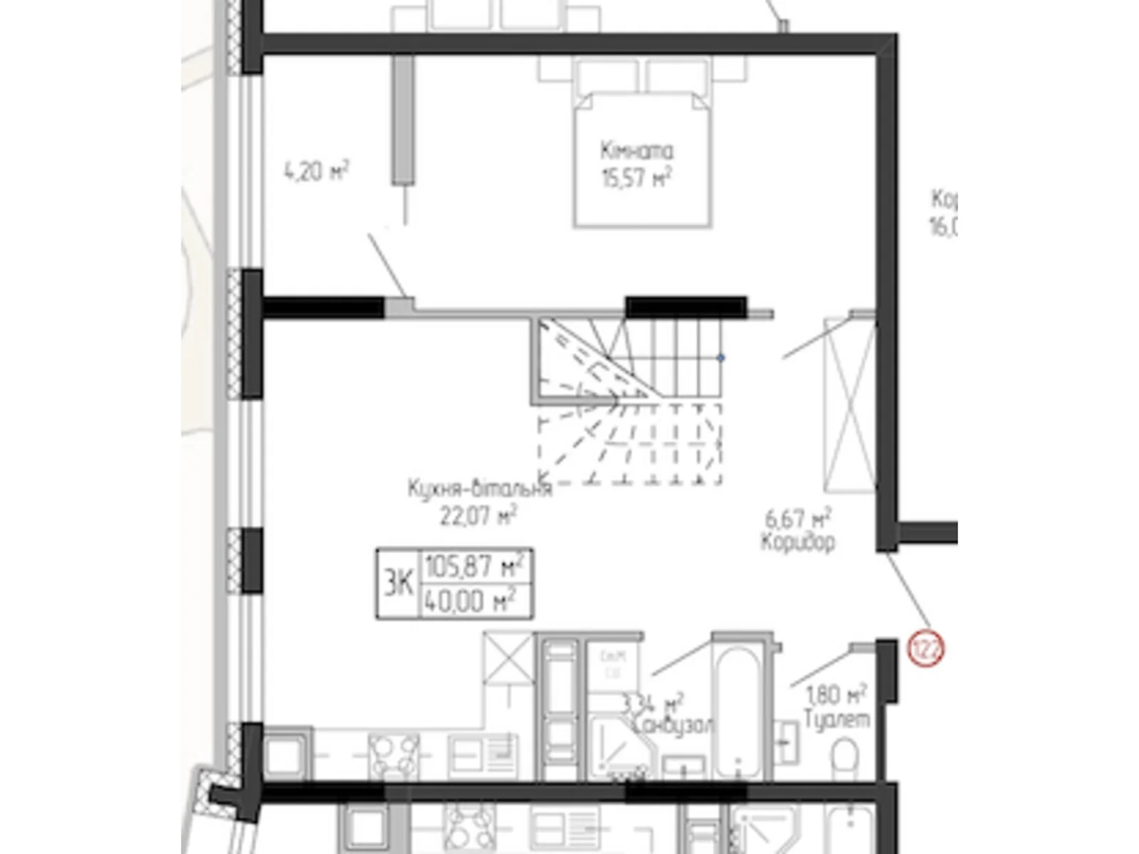 2-комнатная квартира 78.81 кв. м в Тернополе, ул. Спортивная, 8 - фото 1