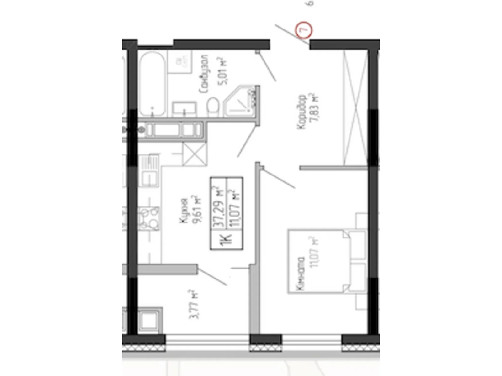 1-комнатная квартира 37.11 кв. м в Тернополе, ул. Спортивная, 8 - фото 1