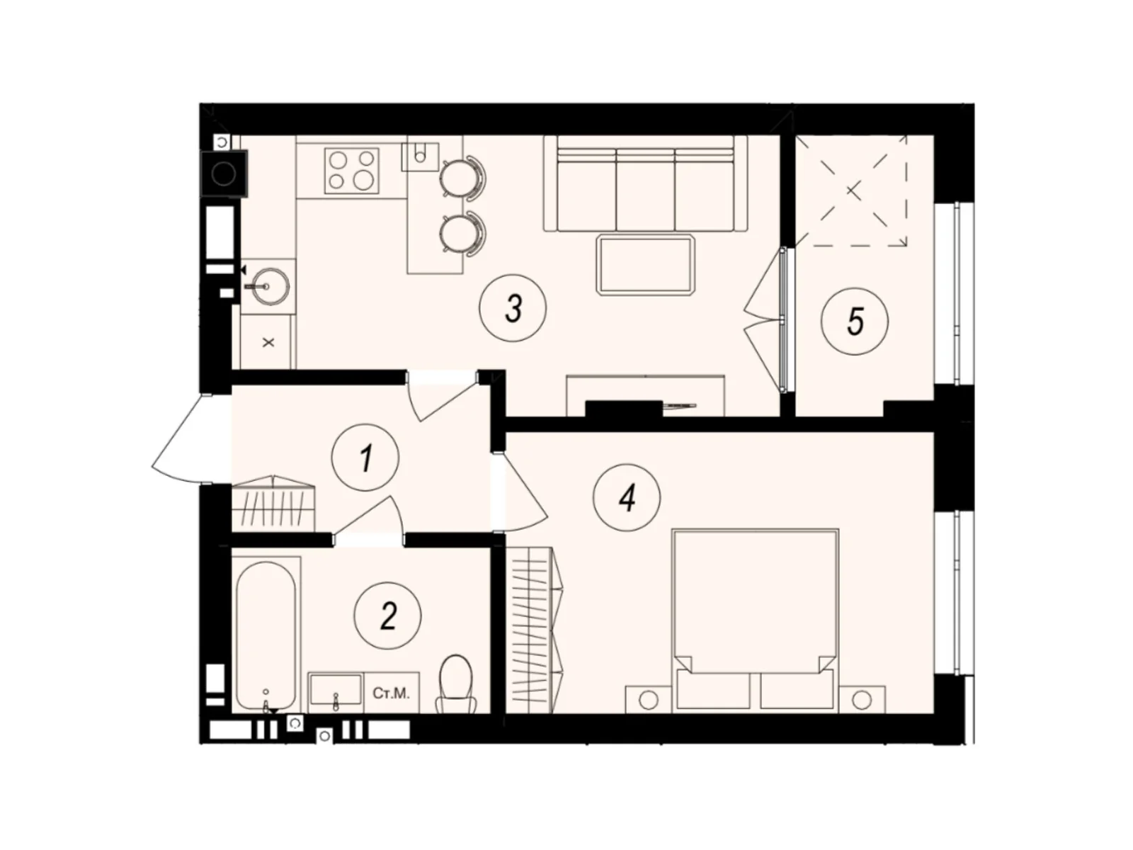 Продается 1-комнатная квартира 43.88 кв. м в Ужгороде, ул. Тлехаса, 89А - фото 1