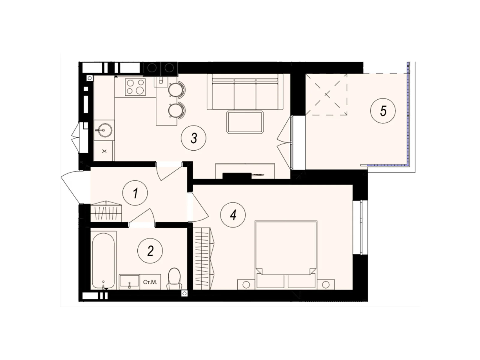 Продается 1-комнатная квартира 41.5 кв. м в Ужгороде, ул. Тлехаса, 89А - фото 1