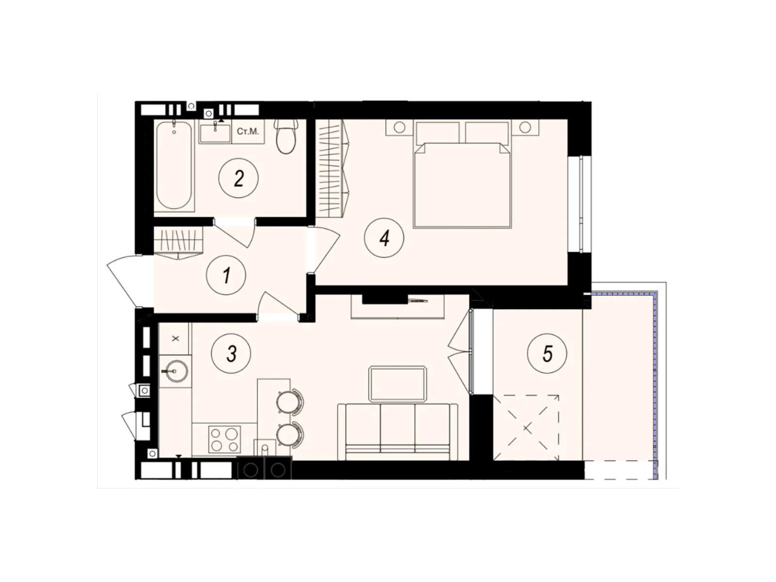Продается 1-комнатная квартира 41.49 кв. м в Ужгороде, ул. Тлехаса, 89А - фото 1