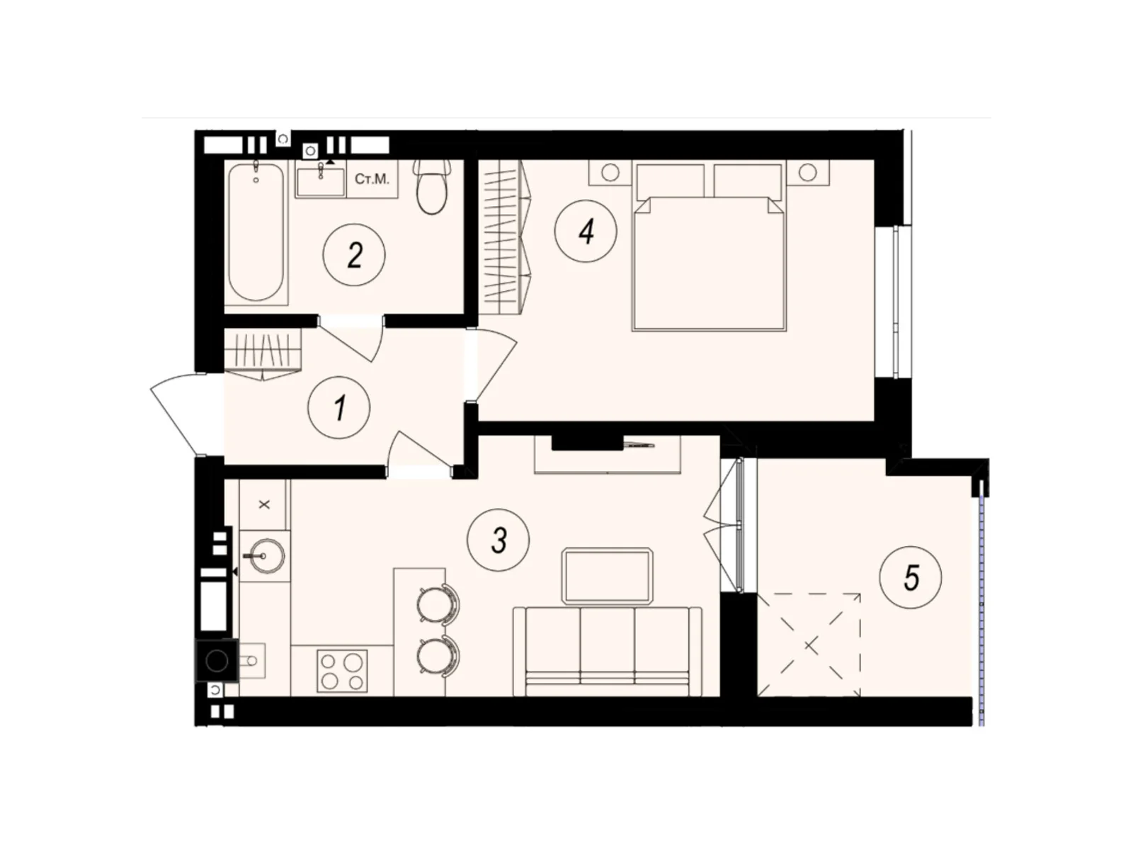 Продается 1-комнатная квартира 42.38 кв. м в Ужгороде, ул. Тлехаса, 89А - фото 1