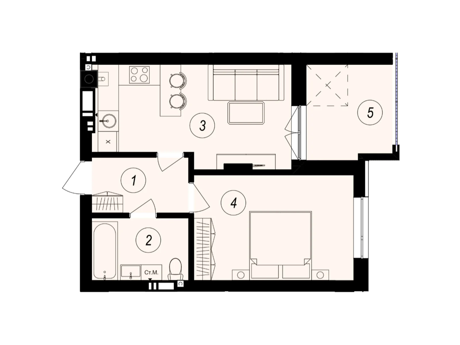 Продается 1-комнатная квартира 42.45 кв. м в Ужгороде, ул. Тлехаса, 89А - фото 1