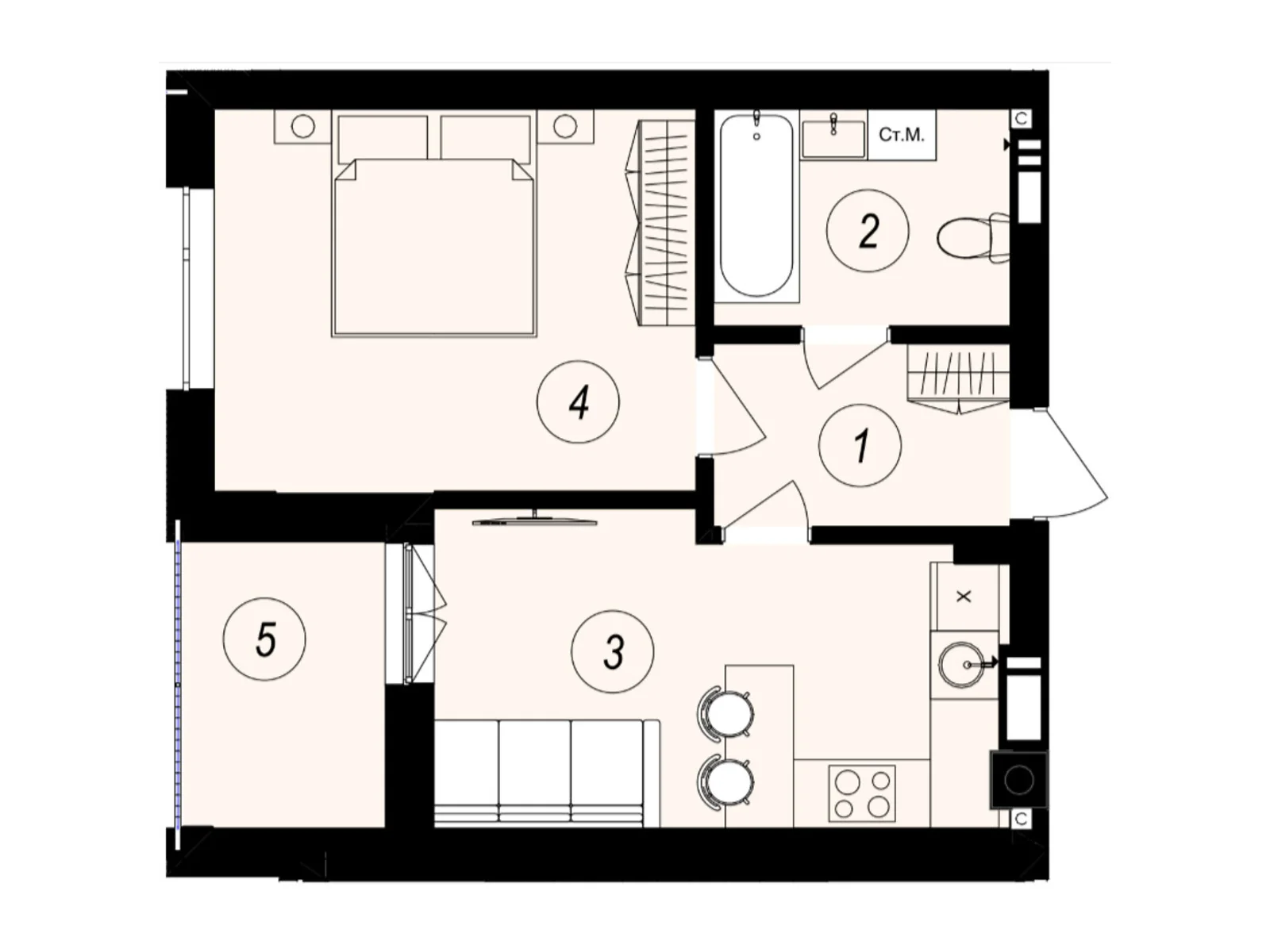 Продается 1-комнатная квартира 38.17 кв. м в Ужгороде, ул. Тлехаса, 89А - фото 1