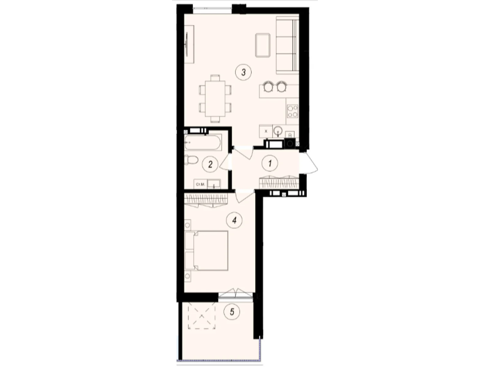 Продается 1-комнатная квартира 56.12 кв. м в Ужгороде, ул. Тлехаса, 89А - фото 1
