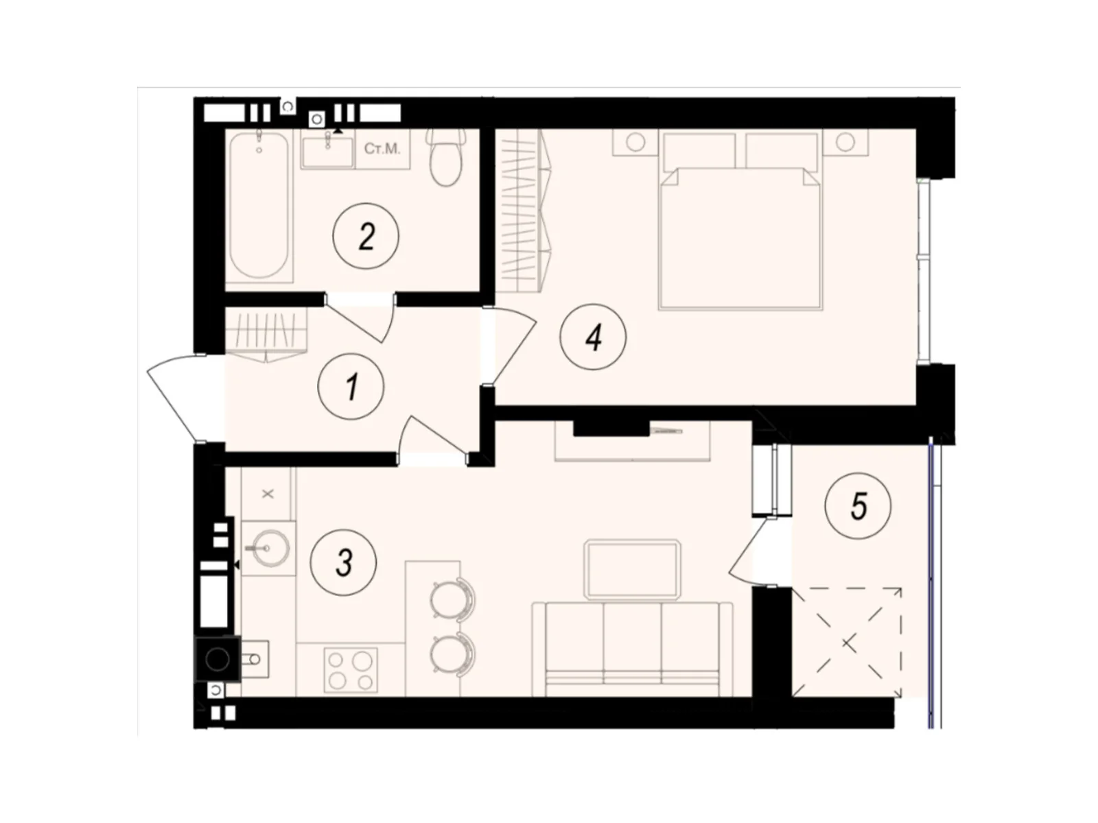 Продается 1-комнатная квартира 41.09 кв. м в Ужгороде, ул. Тлехаса, 89А - фото 1