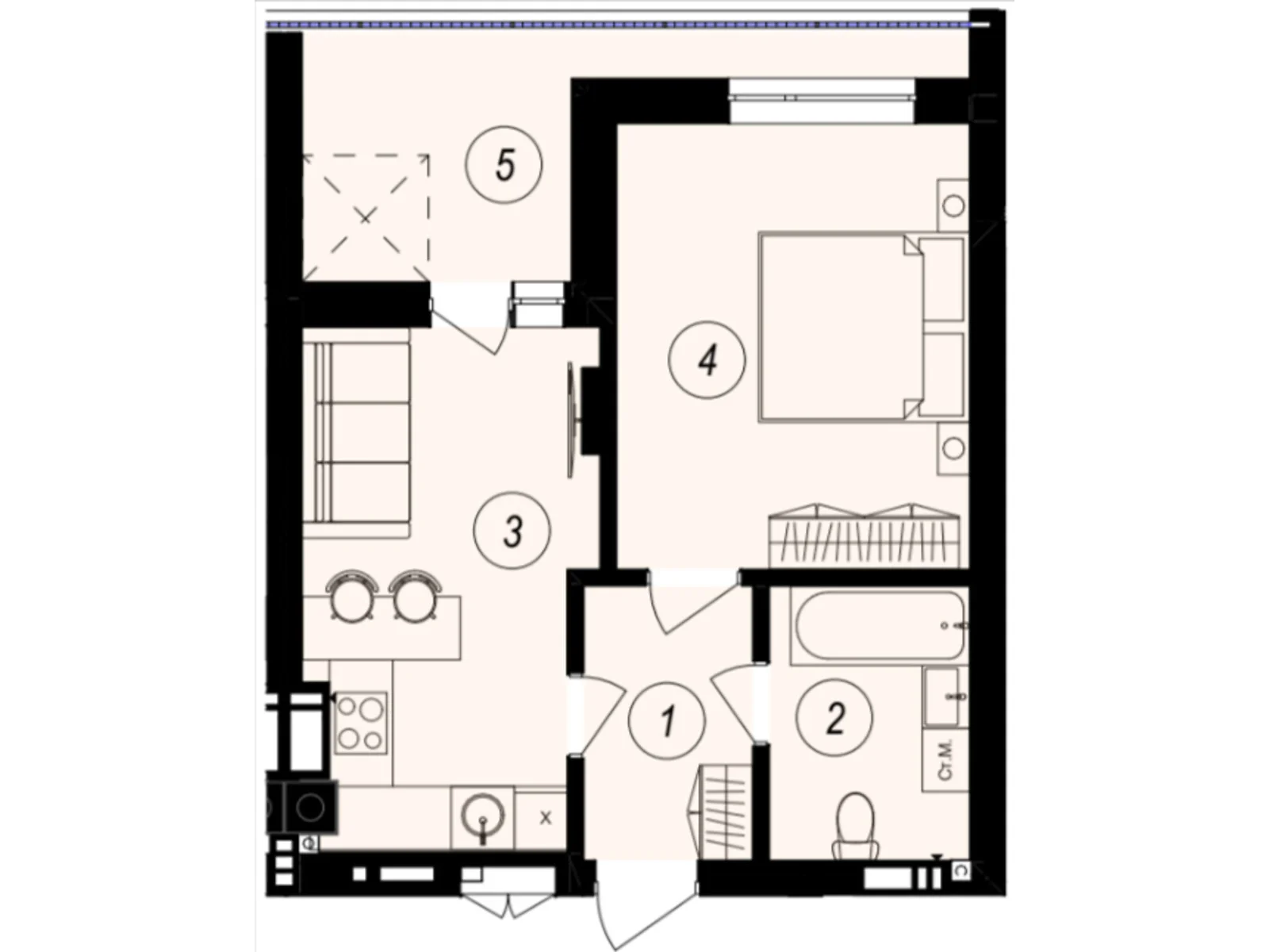Продается 1-комнатная квартира 39.43 кв. м в Ужгороде, ул. Тлехаса, 89А - фото 1