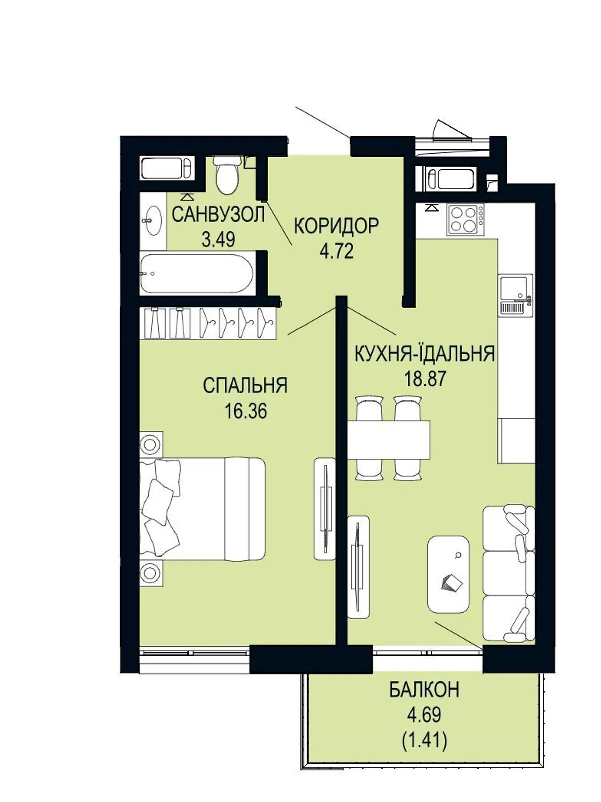 Продается 1-комнатная квартира 44.85 кв. м в Львове, ул. Щурата - фото 1