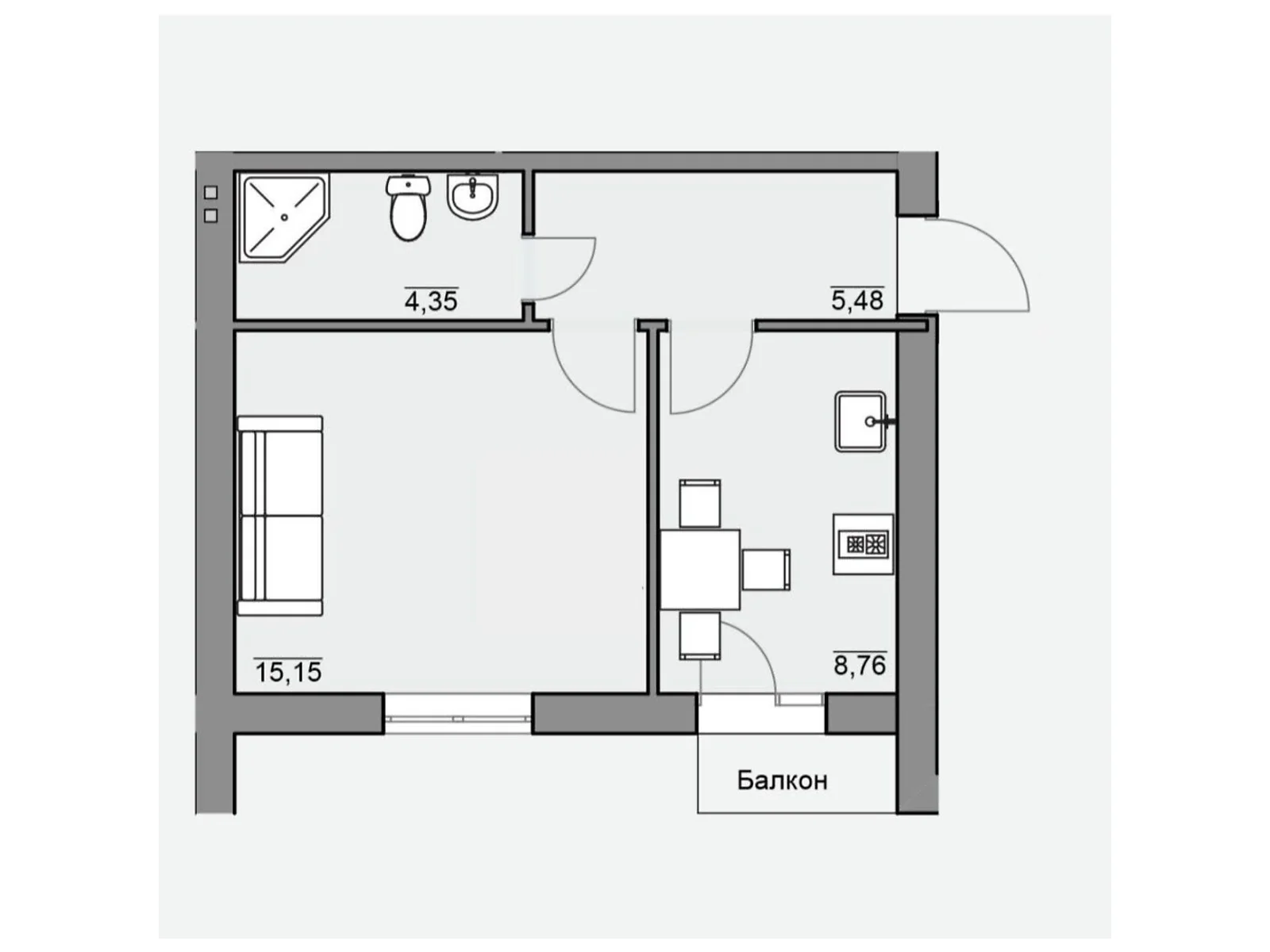 Продается 1-комнатная квартира 34.91 кв. м в Березиной, ул. Каштановая - фото 1