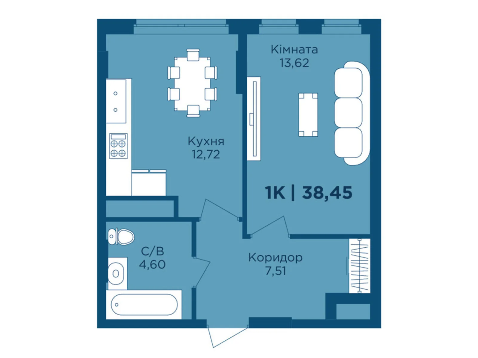 Продається 1-кімнатна квартира 38.45 кв. м у Крихівцях, вул. Фізкультурна, 27 - фото 1