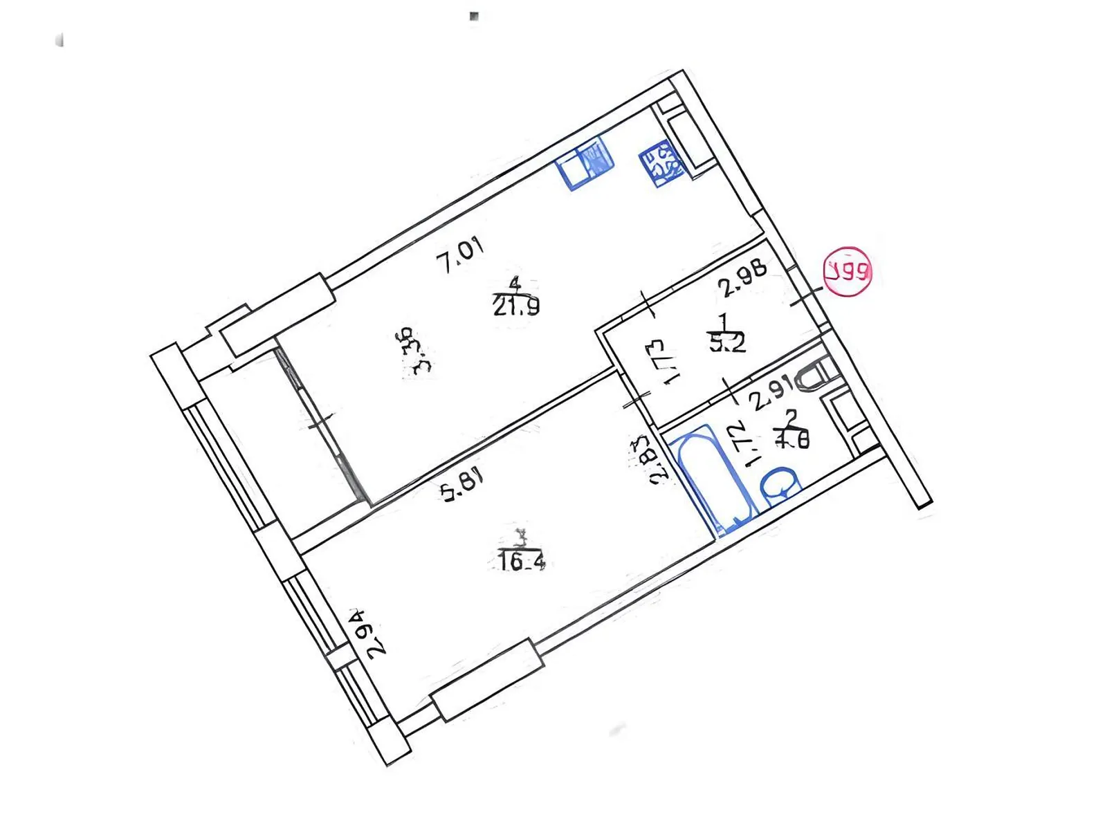 Продается 1-комнатная квартира 51.8 кв. м в Киеве, просп. Берестейский(Победы), 11 корпус 3 - фото 1