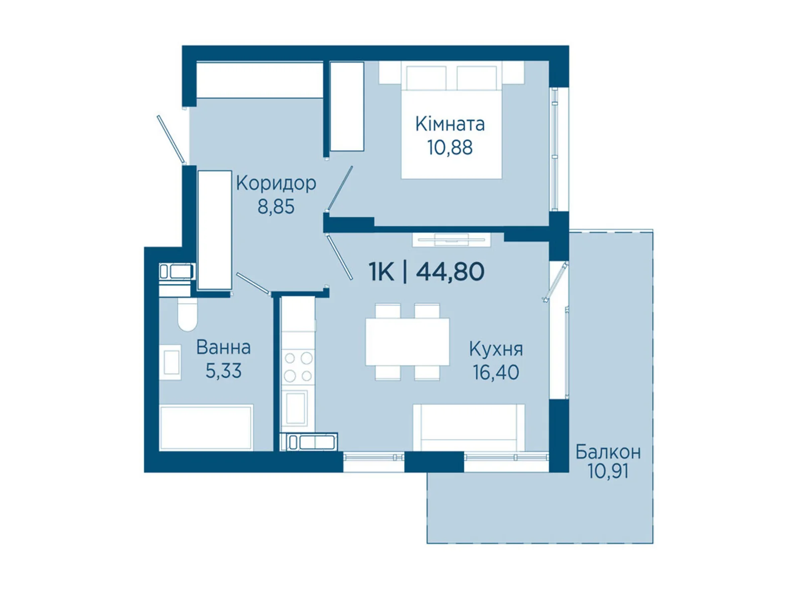 Продается 1-комнатная квартира 44.8 кв. м в Криховцах, ул. Физкультурная, 27 - фото 1