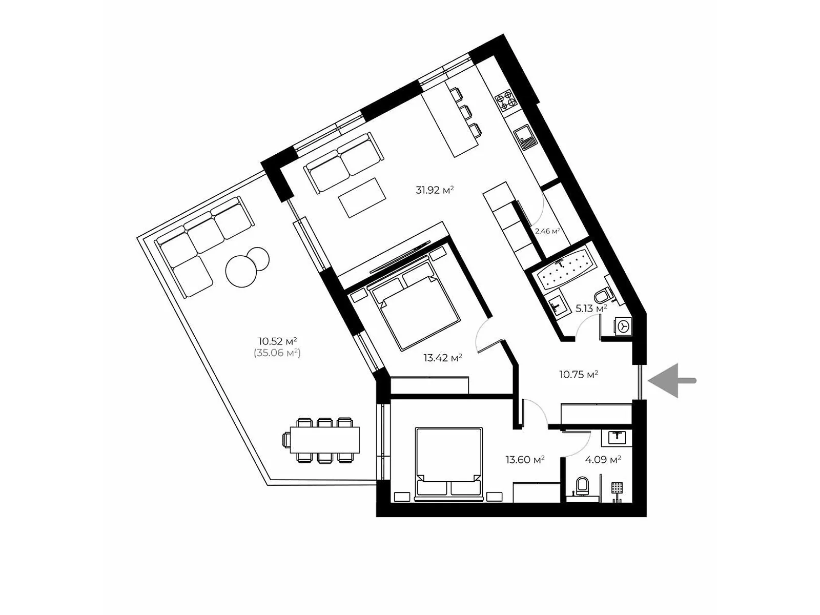 Продається 2-кімнатна квартира 91.9 кв. м у Ужгороді, вул. Мальовнича, 8 - фото 1