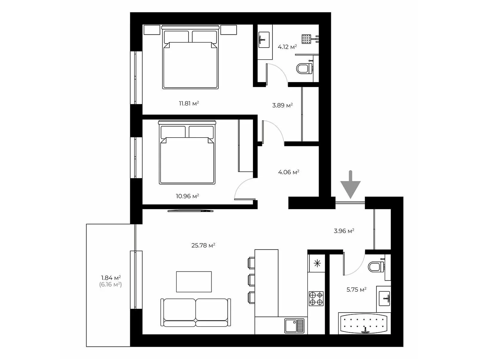 Продается 2-комнатная квартира 72.2 кв. м в Ужгороде, ул. Живописная, 8 - фото 1
