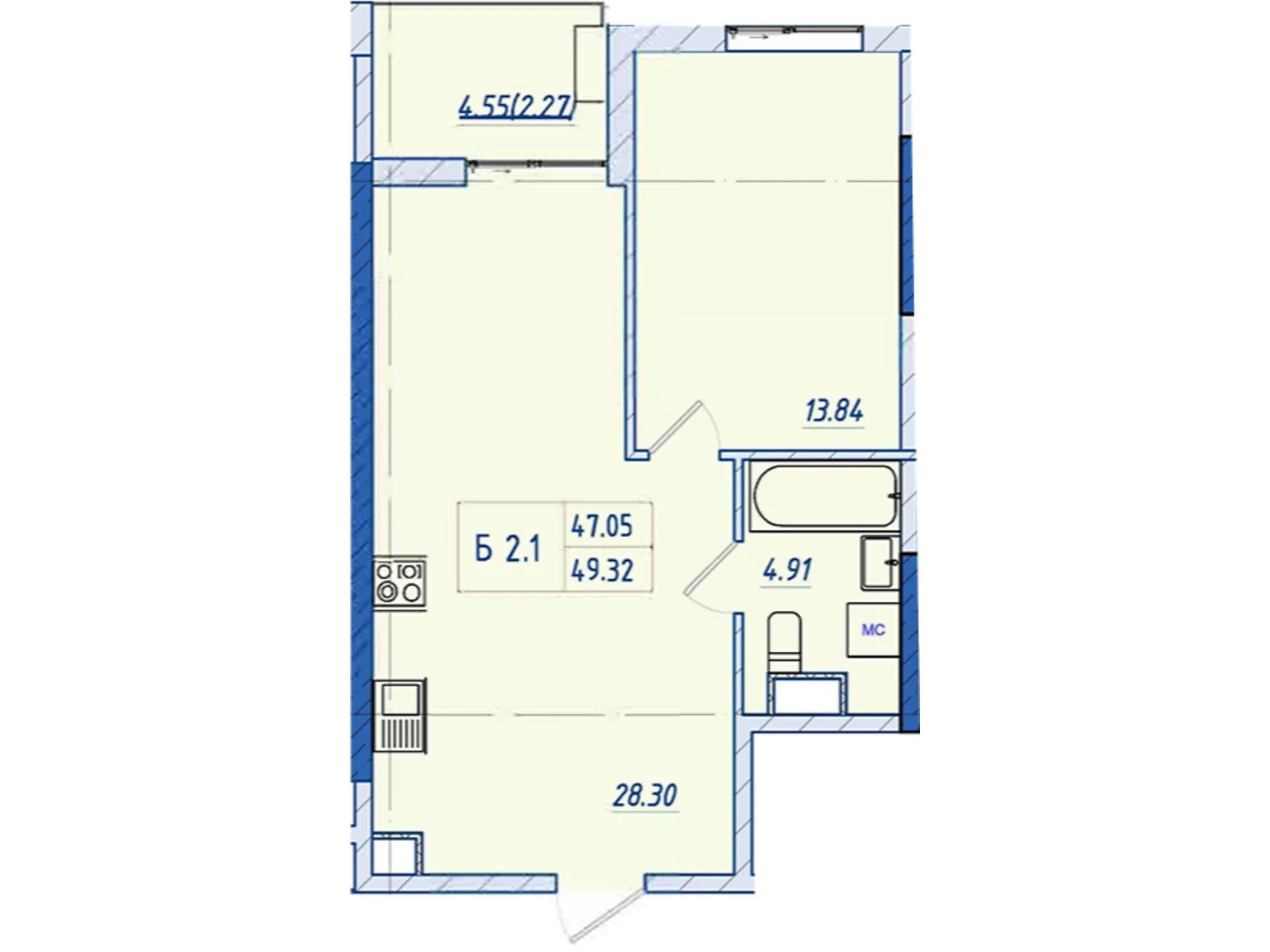 Продається 1-кімнатна квартира 49.39 кв. м у Одесі, цена: 52847 $ - фото 1