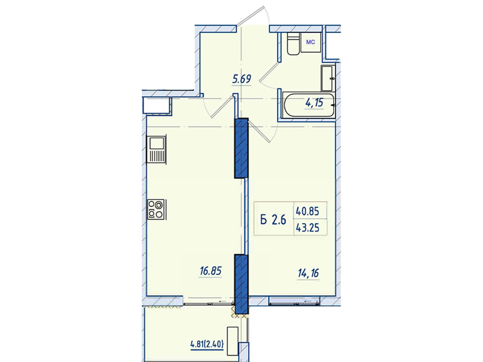 Продається 1-кімнатна квартира 43.05 кв. м у Одесі, цена: 43437 $ - фото 1