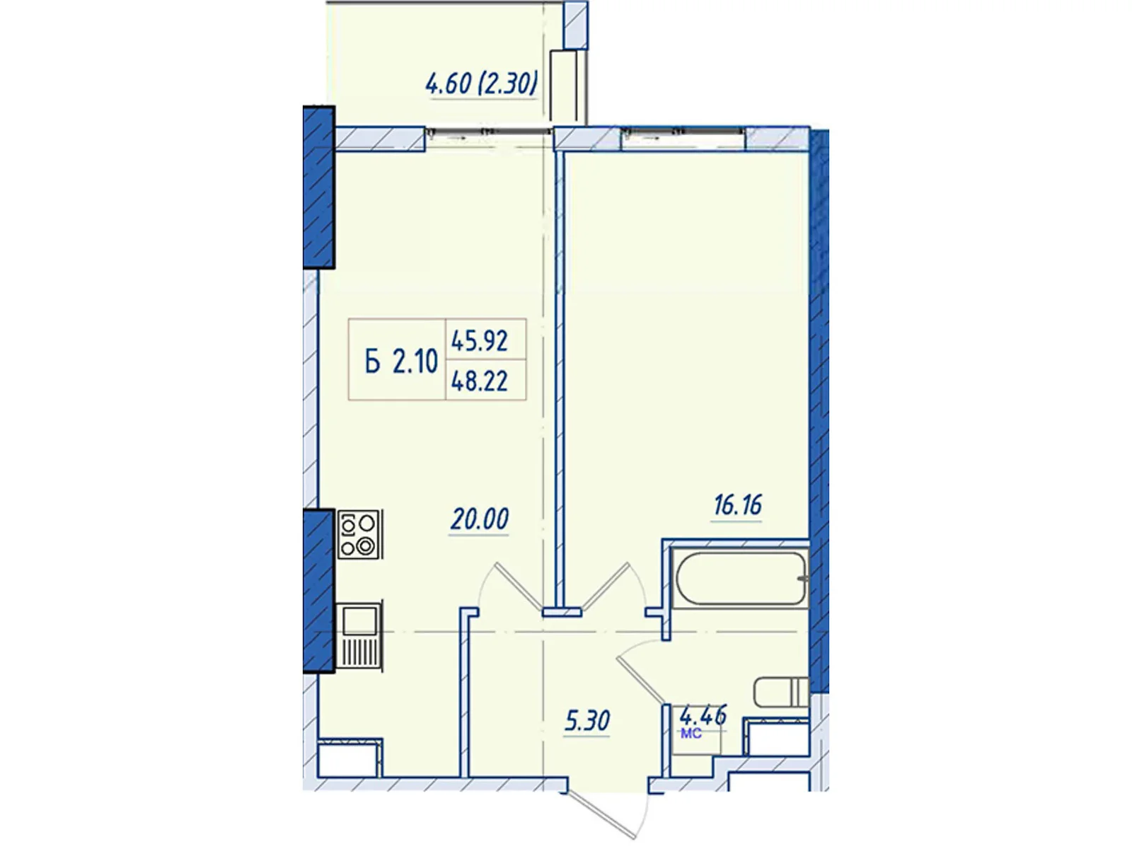 Продається 1-кімнатна квартира 48.1 кв. м у Одесі, цена: 51467 $ - фото 1