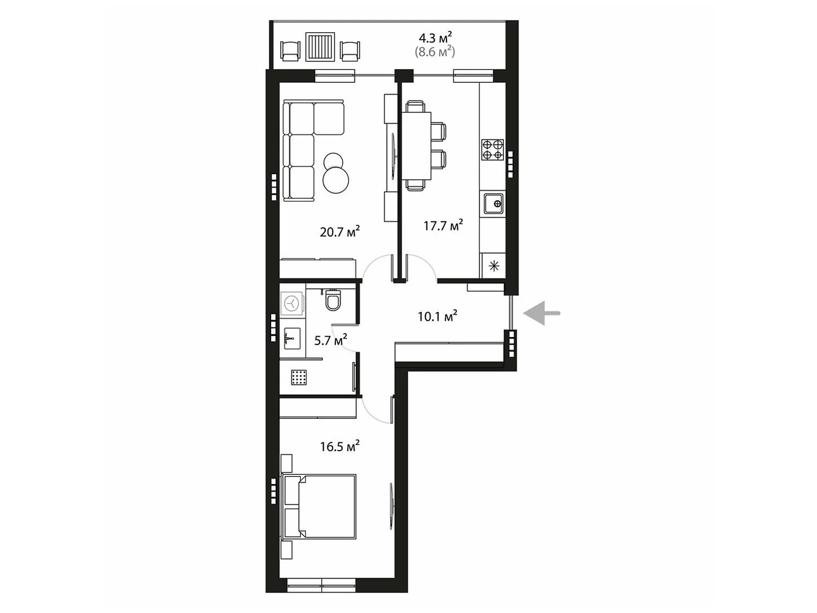 Продається 2-кімнатна квартира 75 кв. м у Ужгороді, вул. Легоцького, 80 - фото 1