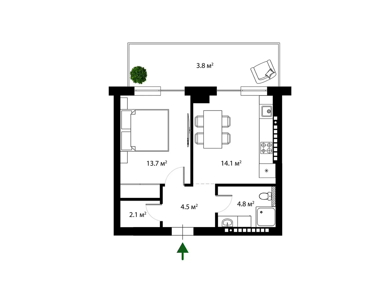 Продається 1-кімнатна квартира 43 кв. м у Ужгороді, вул. Легоцького, 80 - фото 1